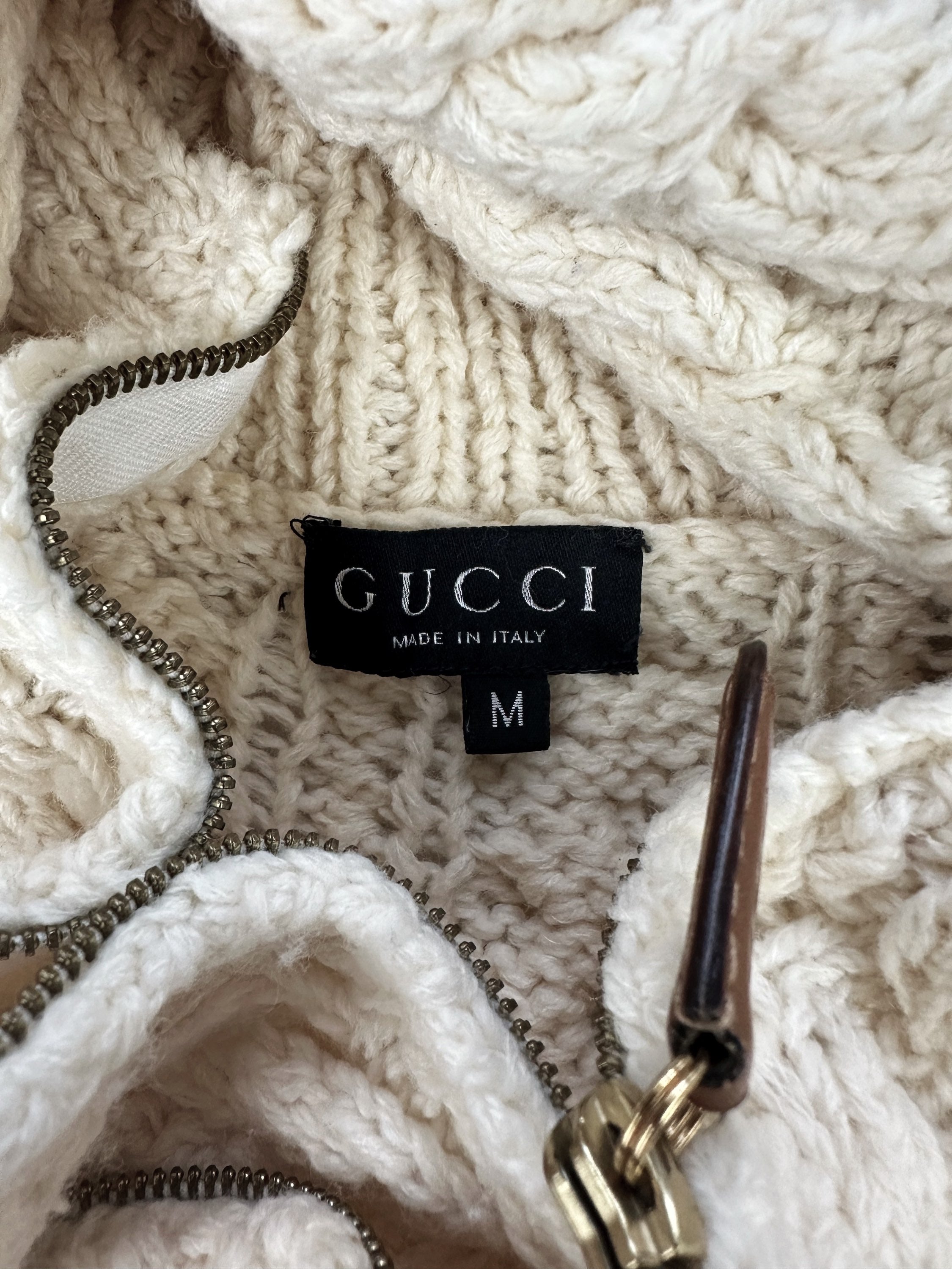 90s Gucci Cable Knit Cropped Full Zip Woven Sweater