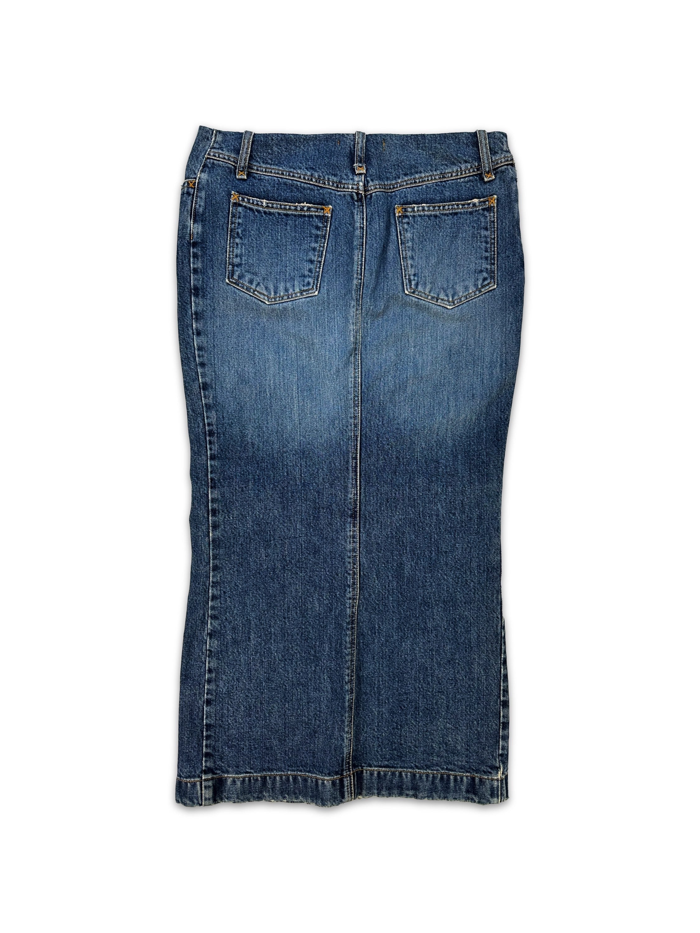 00s Dolce & Gabbana Midi Length Low Waisted Washed Denim Skirt