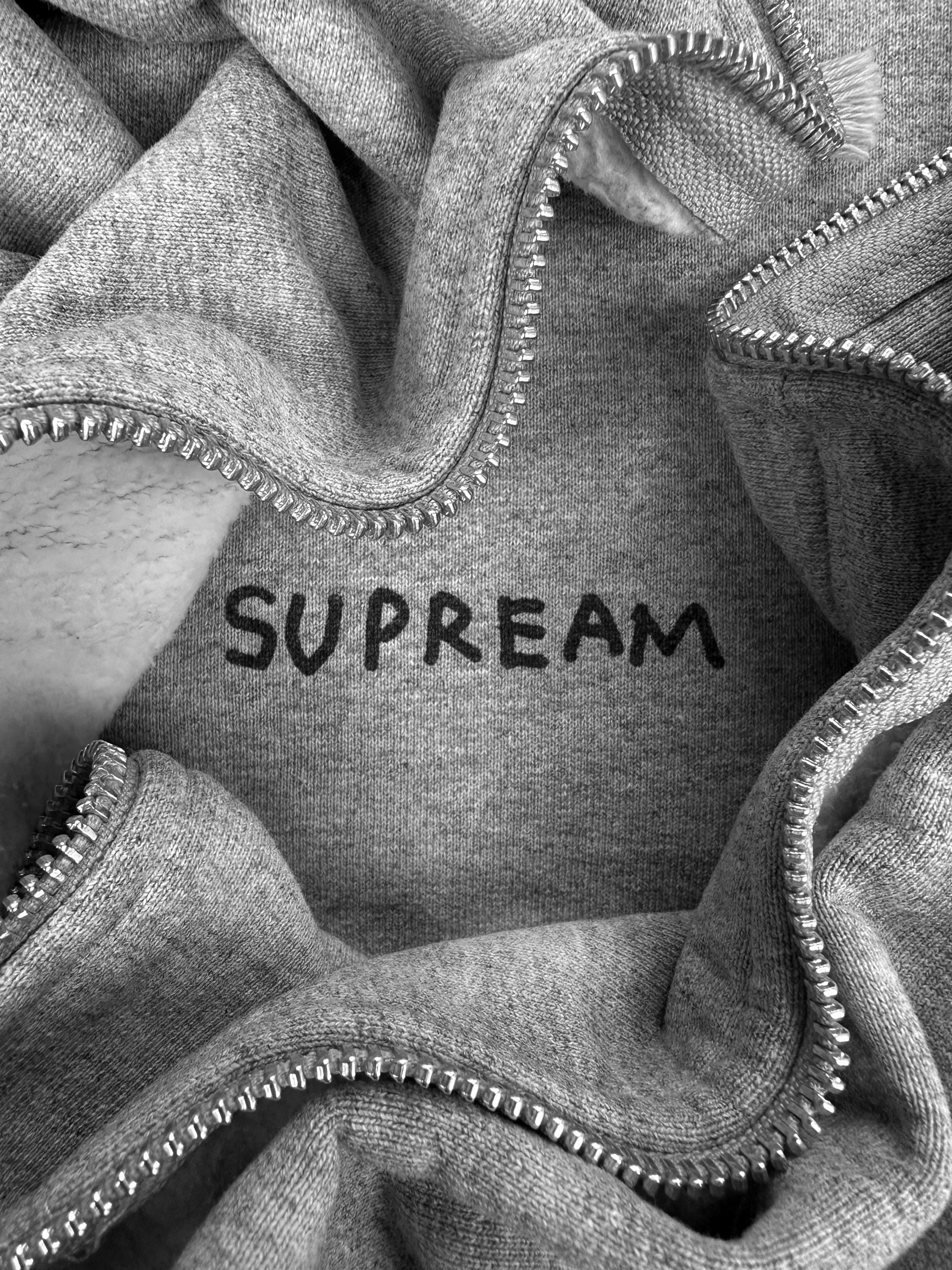 FW13 Supreme x Gonz ‘Piss Face’ Slogan Heather Grey Zip-up Hoodie
