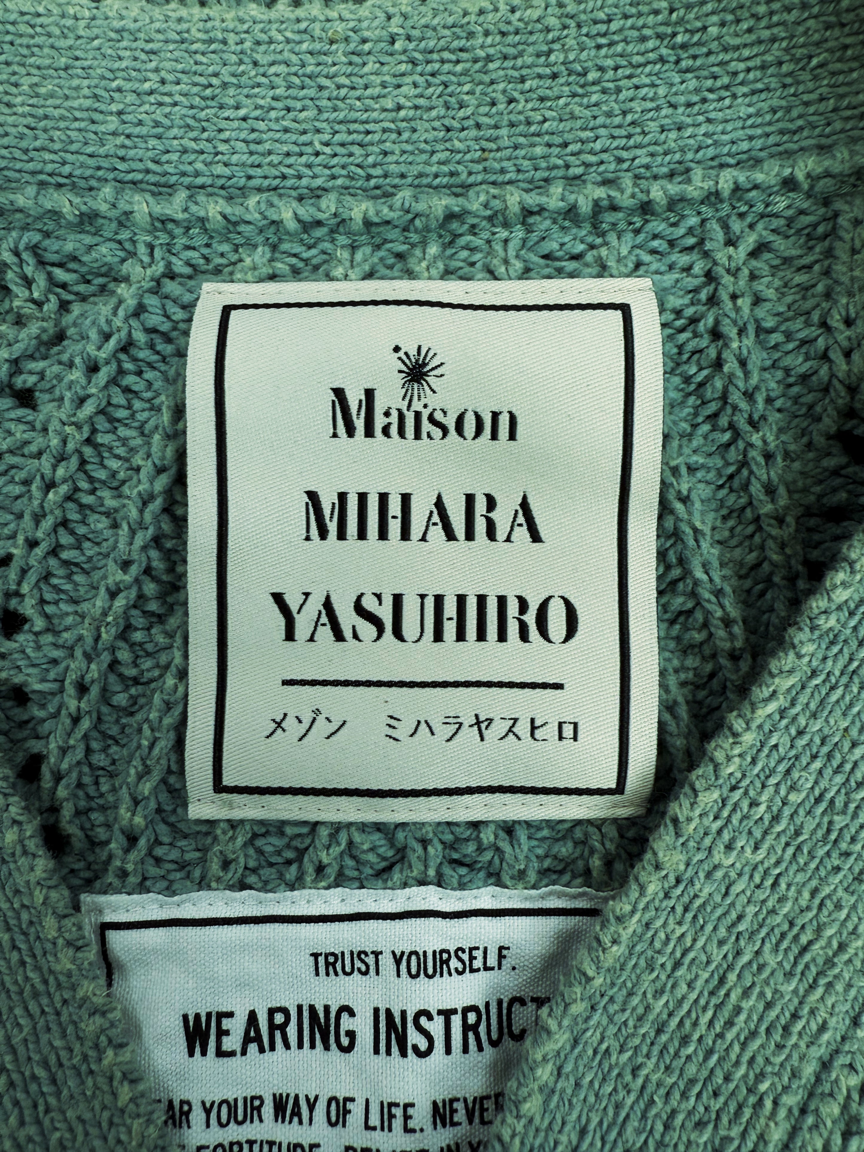 Mihara Yasuhiro Sea Foam Green Distressed Knit Cardigan