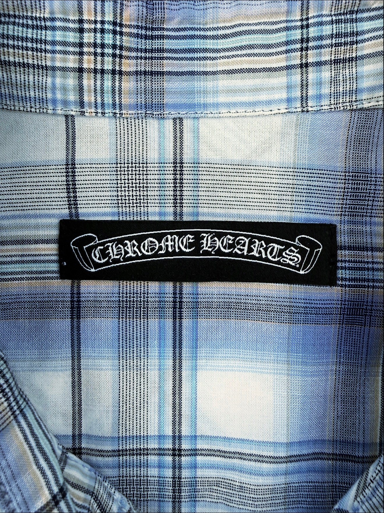Chrome Hearts Fleur de Lis Leather Patch Dagger Zip .925 Silver Flannel Shirt