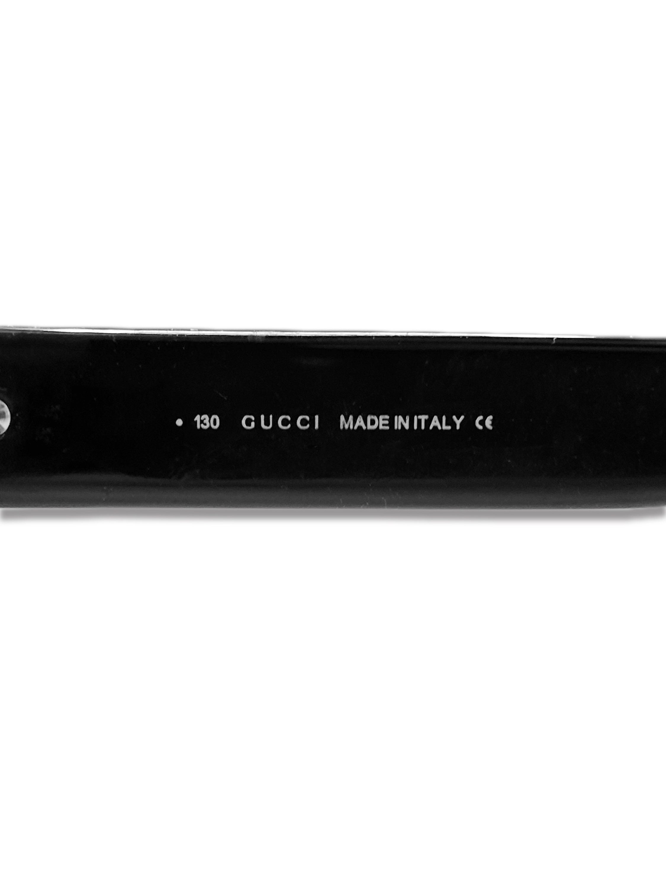 Gucci Dark Tint Metallic Glossy Slim Frame Etched Sunglasses