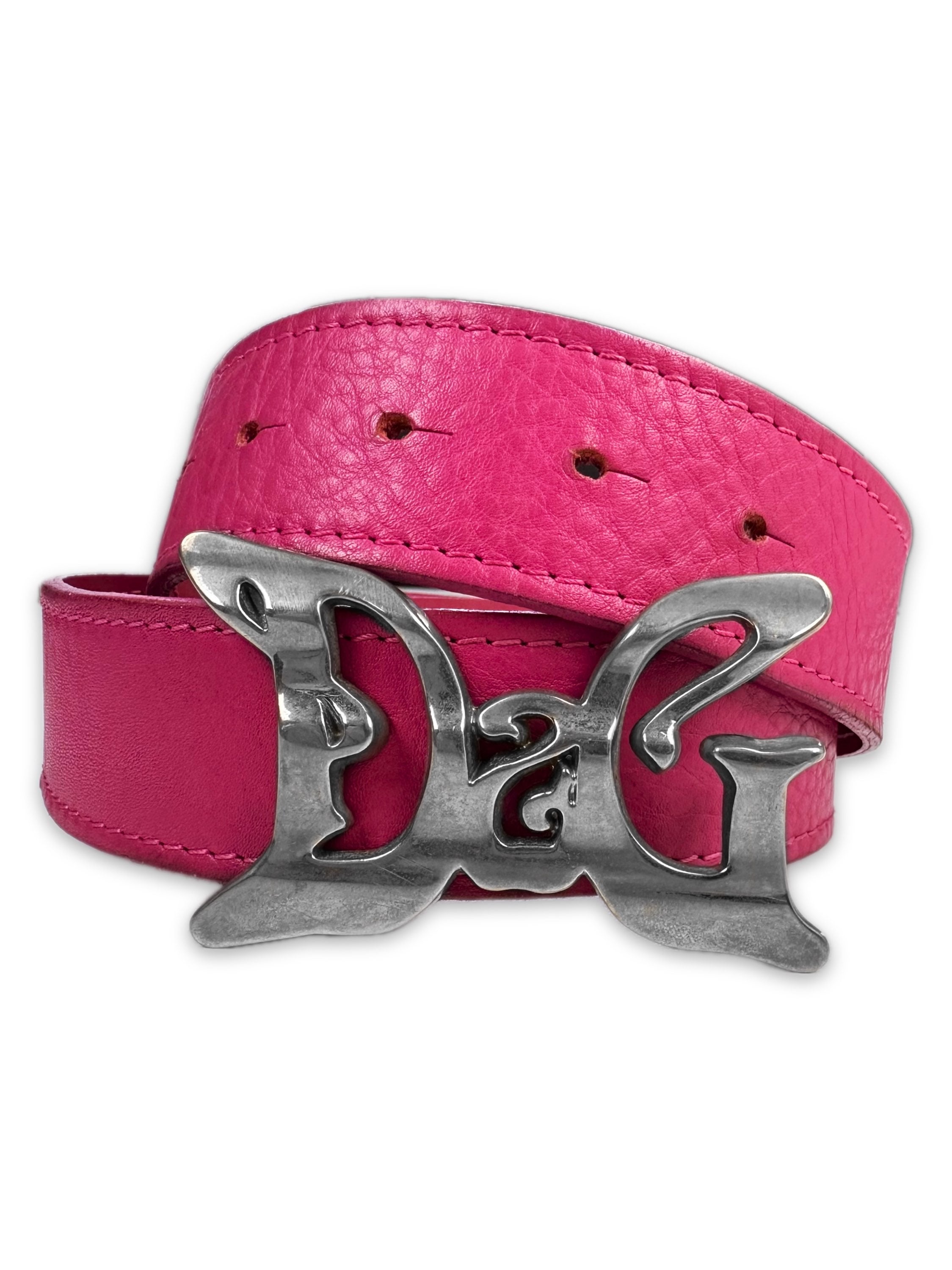 00S DOLCE & GABBANA BUTTERFLY BUCKLE HOT PINK LEATHER BELT