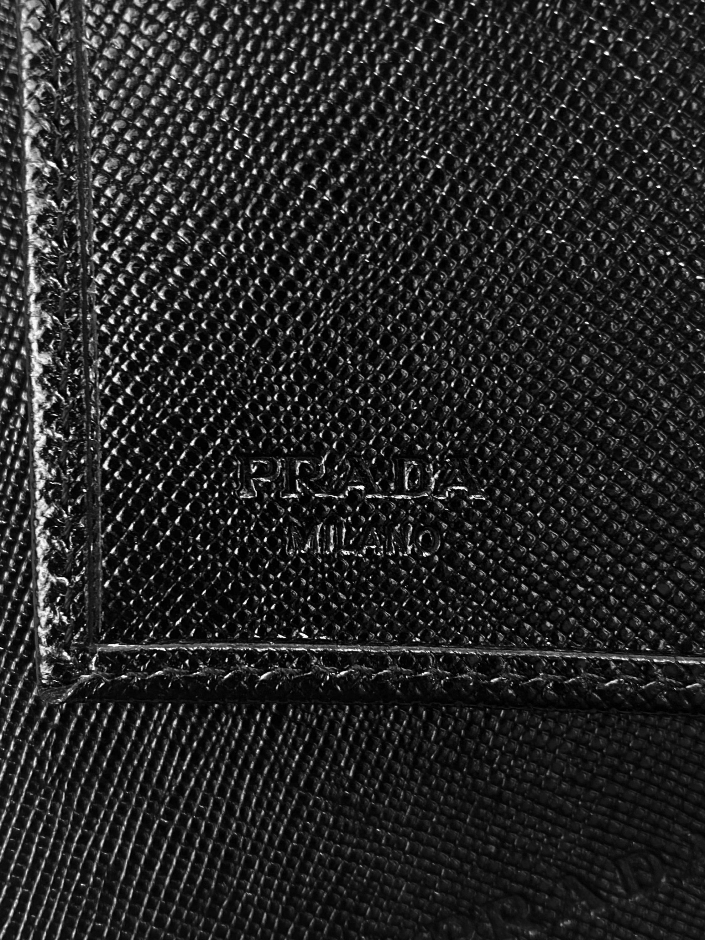 Prada Black Bifold Embossed Logo Woven Wallet