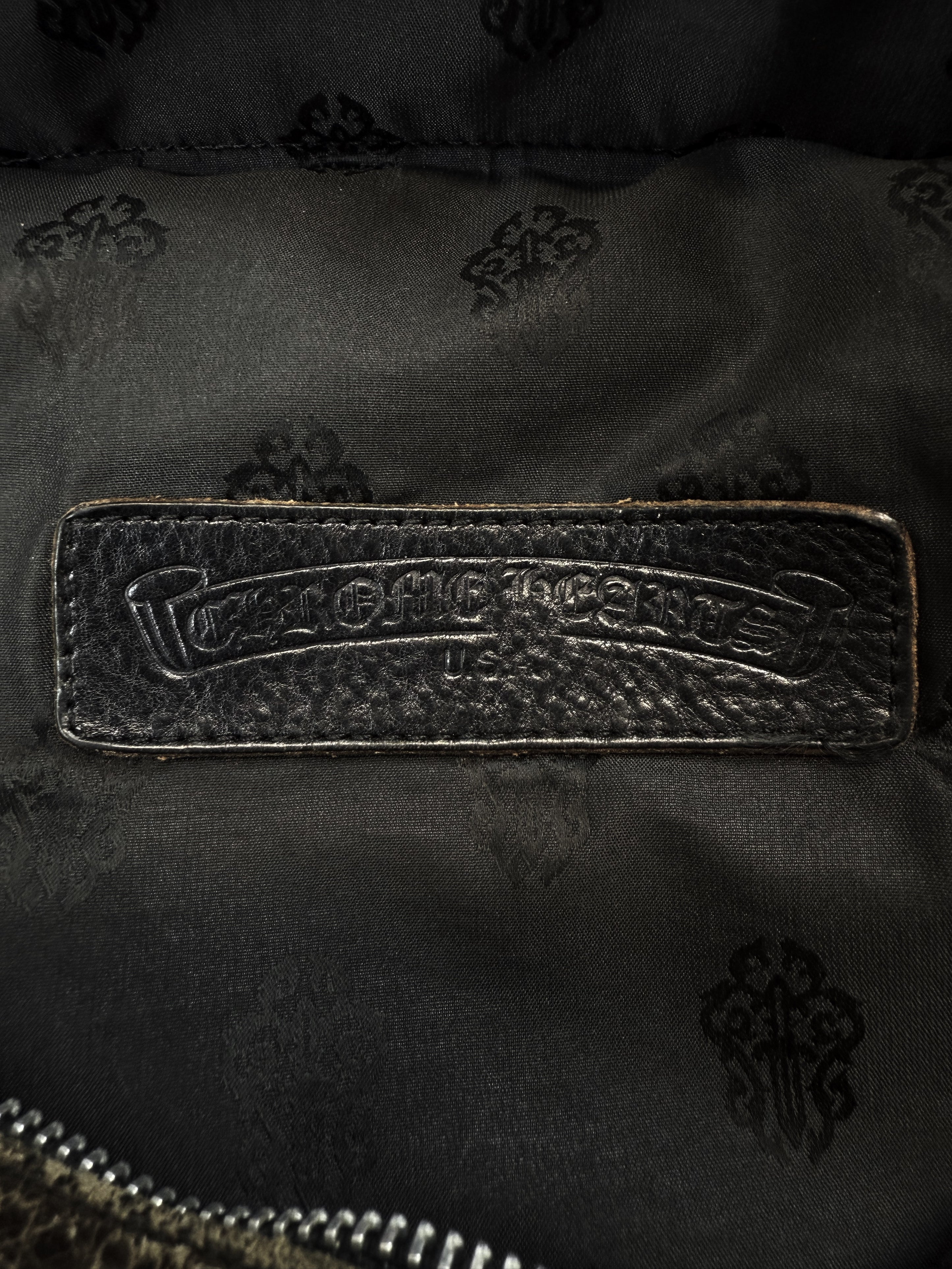 Chrome Hearts Green Camouflage Cross Patch Dagger Zip Leather Tote Bag