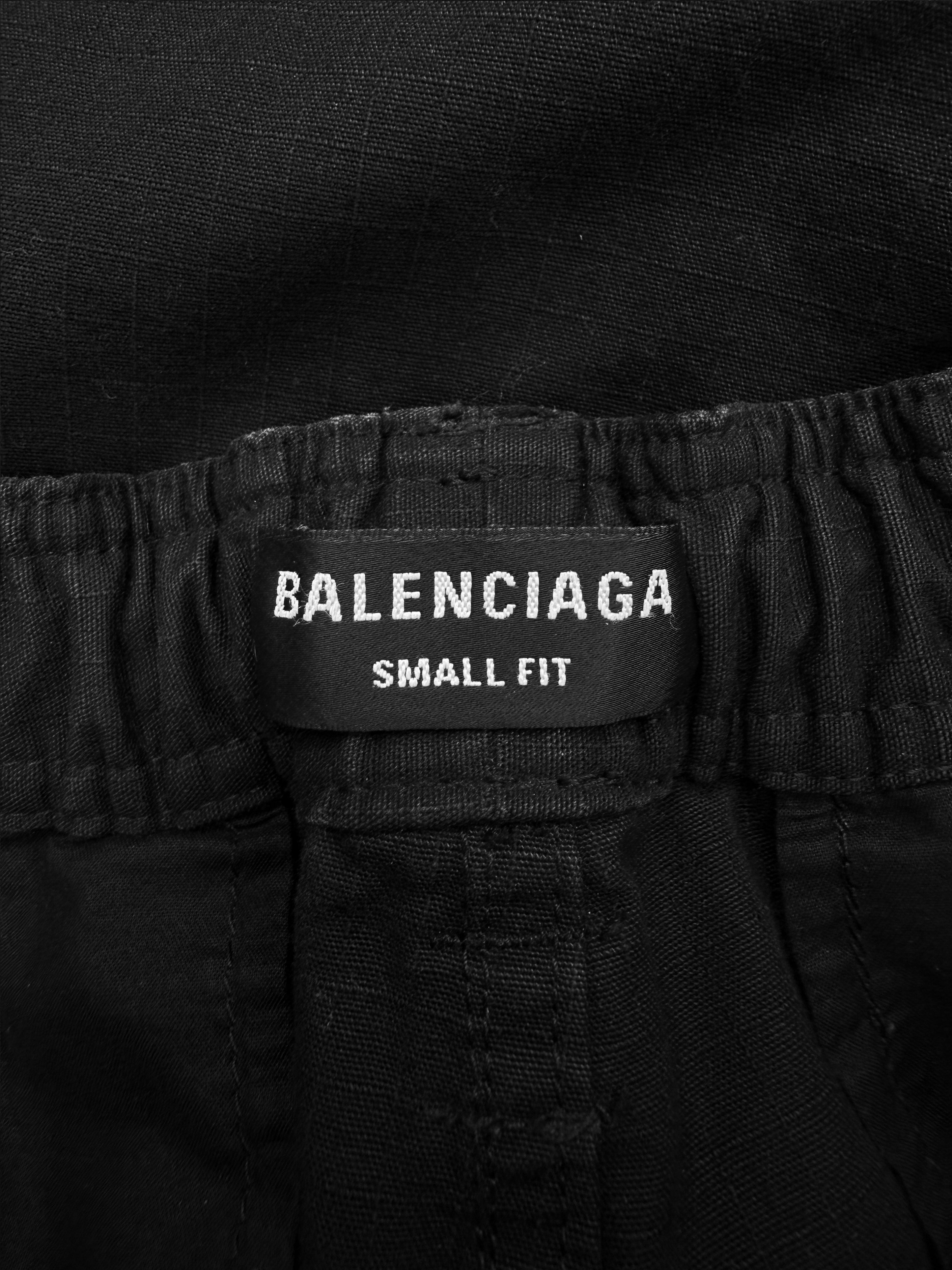SS22 Balenciaga ‘3B’ Sporty Icon Rip Stop Black Baggy Cargo Pants