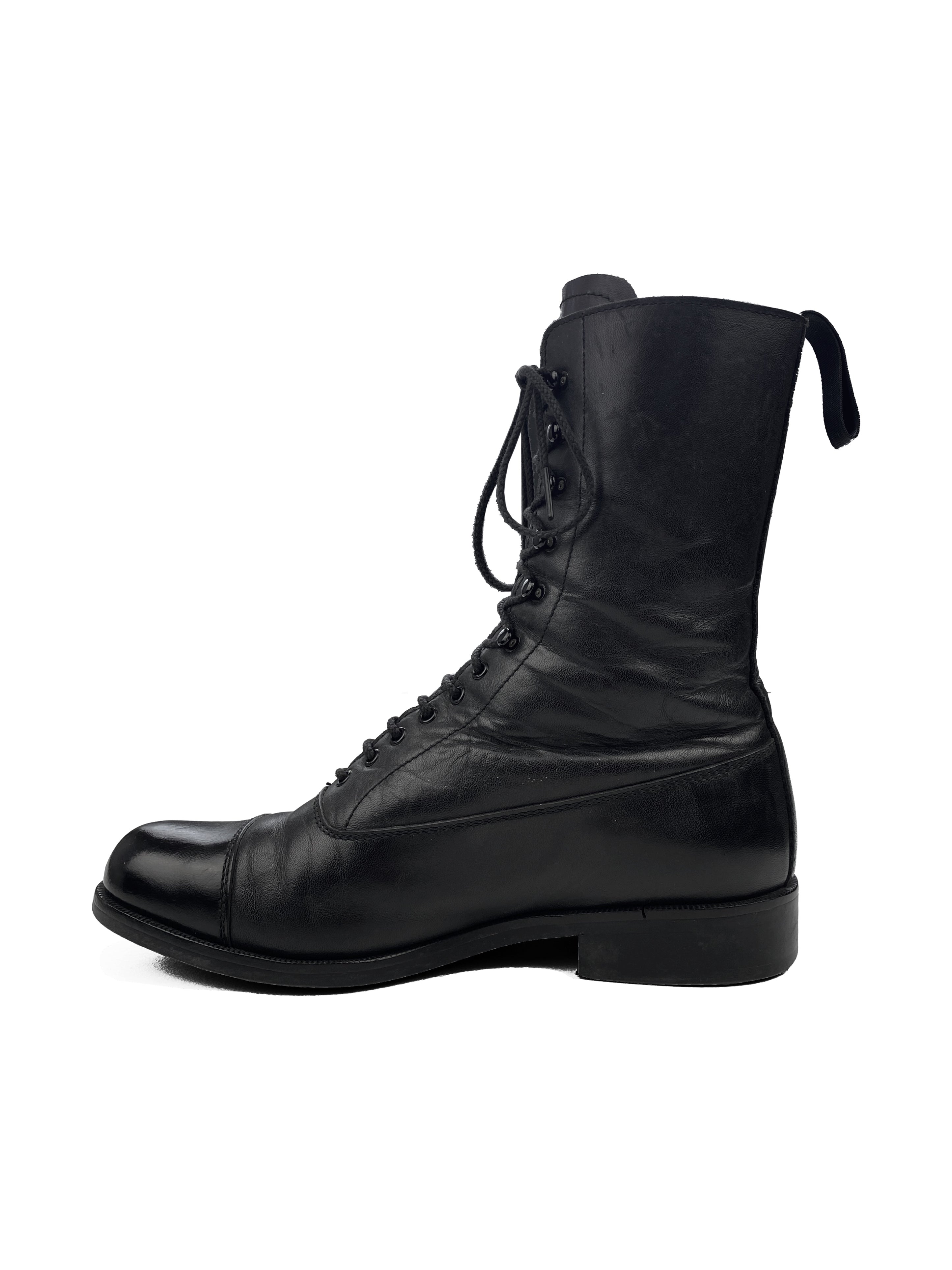 Yohji Yamamoto Weaved Lace Leather Combat Boots