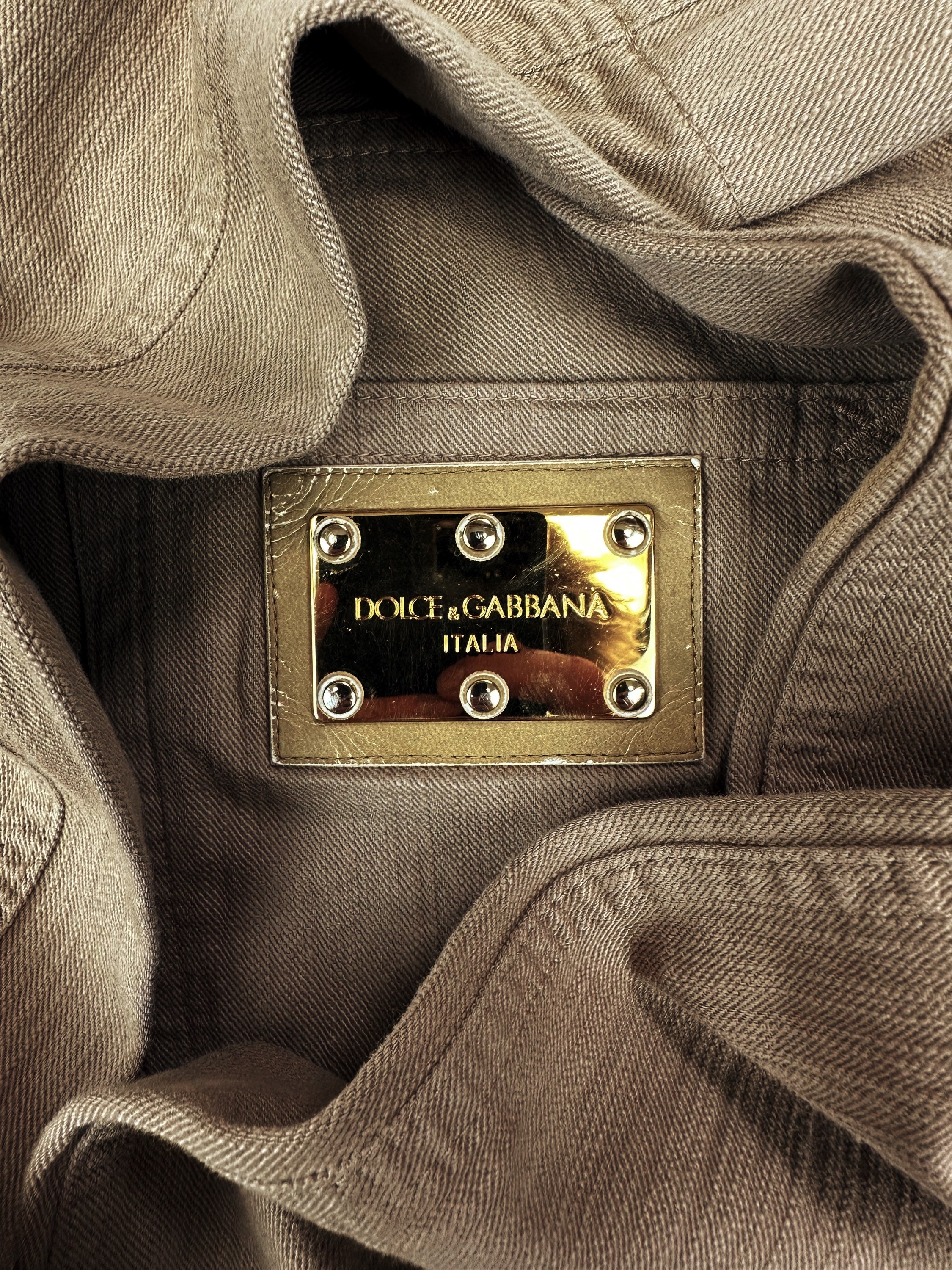 00s Dolce & Gabbana Beige ‘Big Zipper’ Gold Denim