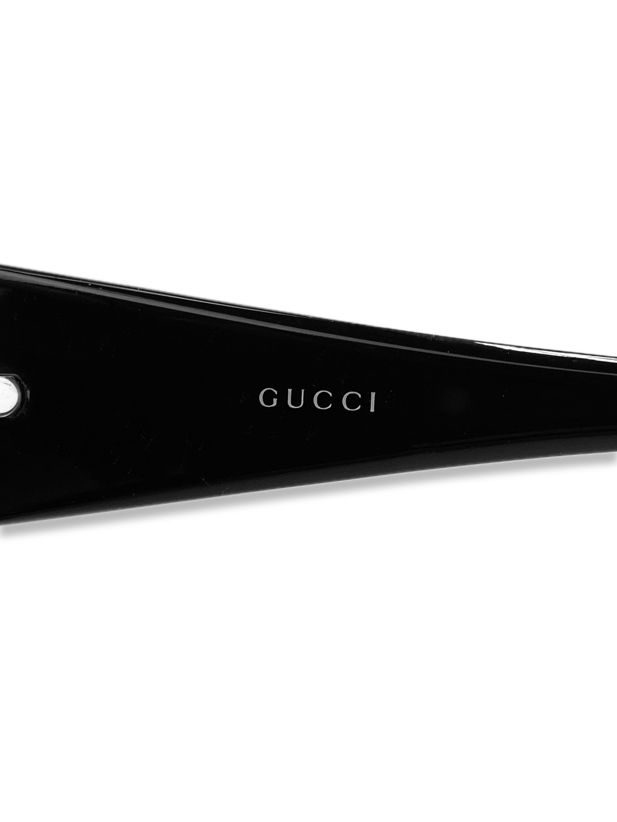 Gucci ‘GG’ Rhinestone Logo Black Glossy Rounded Frame Sunglasses
