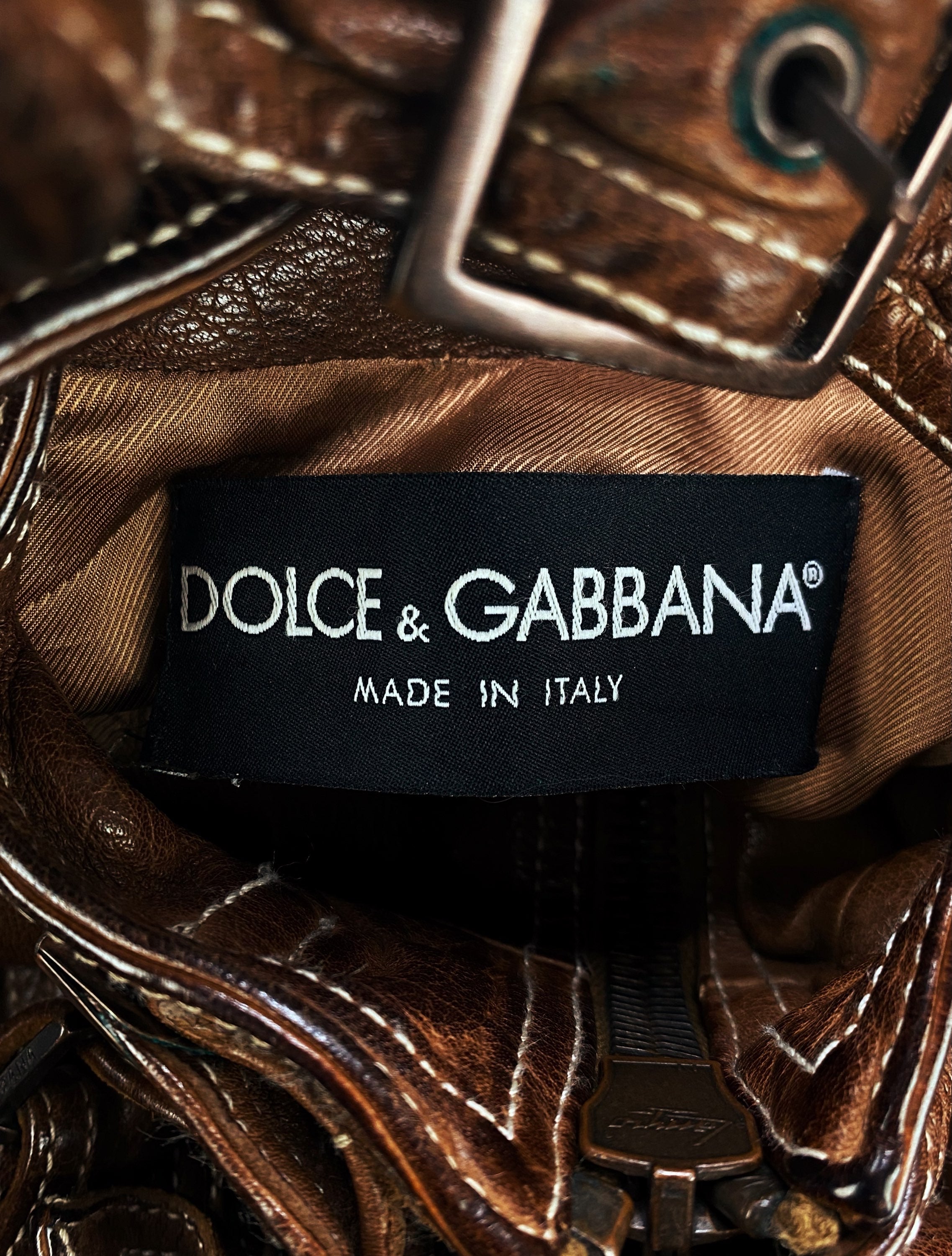 00s Dolce & Gabbana Sheepskin Multi Pocket Belted Leather Jacket