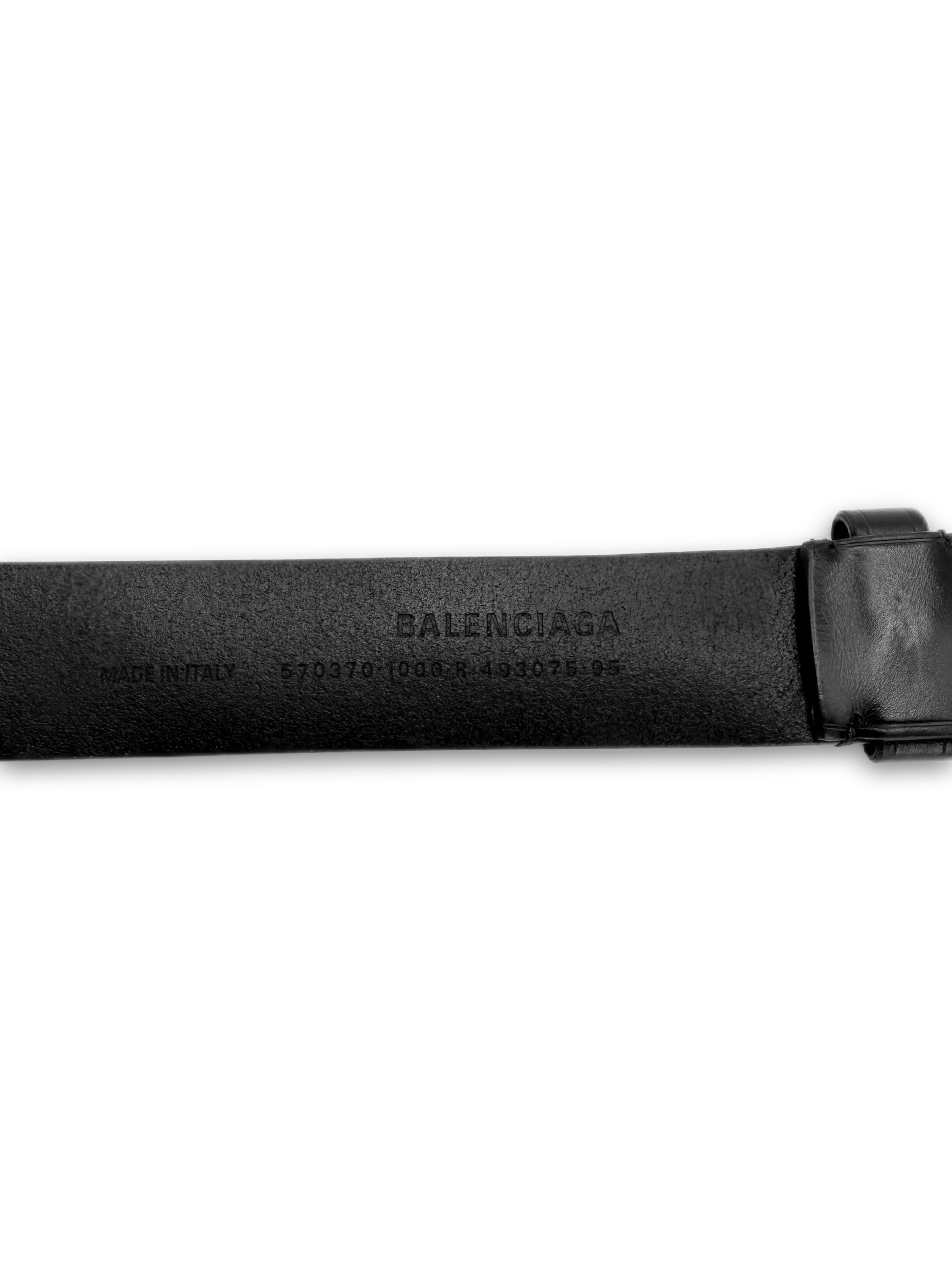 Balenciaga BB Logo Silver Buckle Black Leather Belt