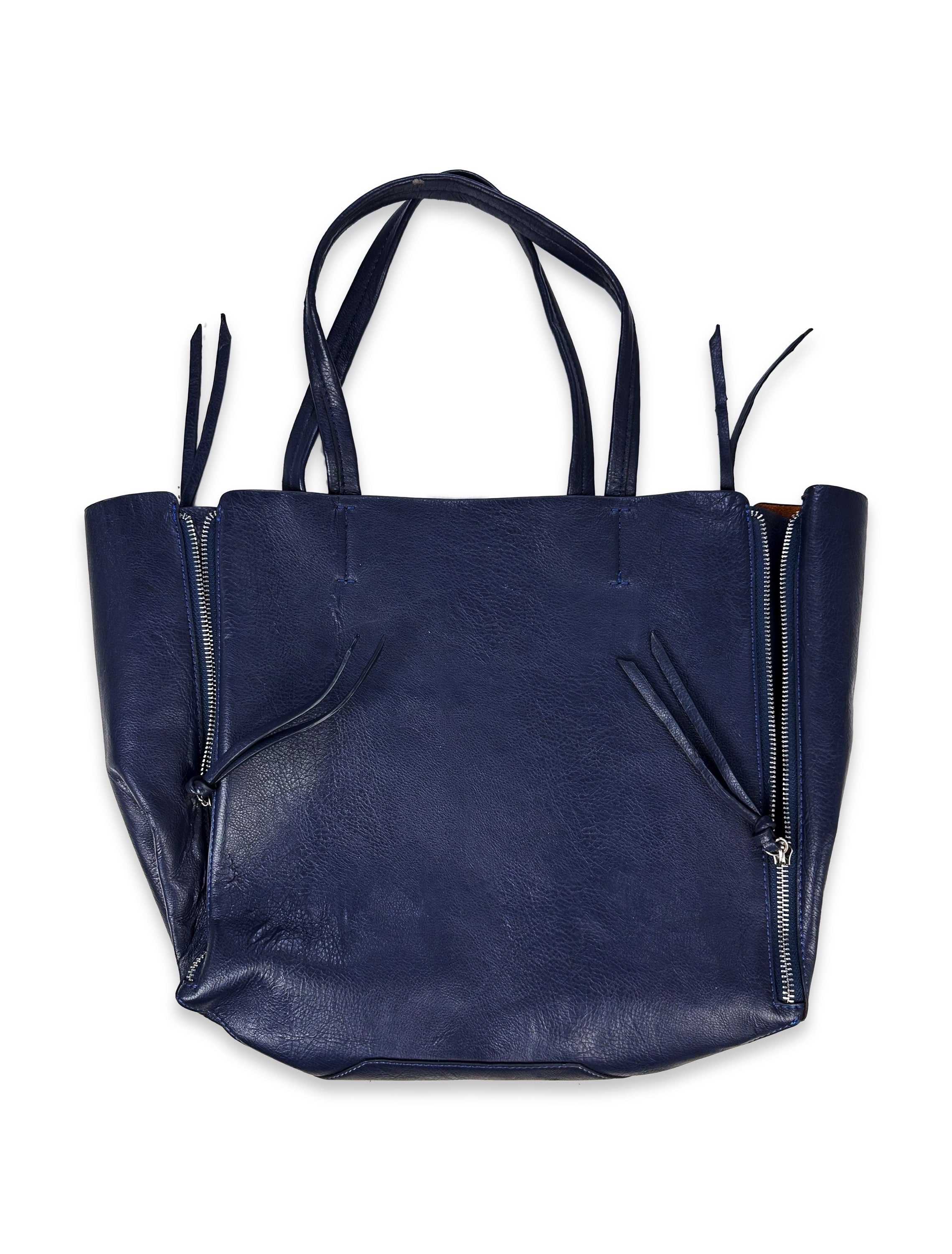 Tete Homme Navy Blue Multi-zip Leather Handbag