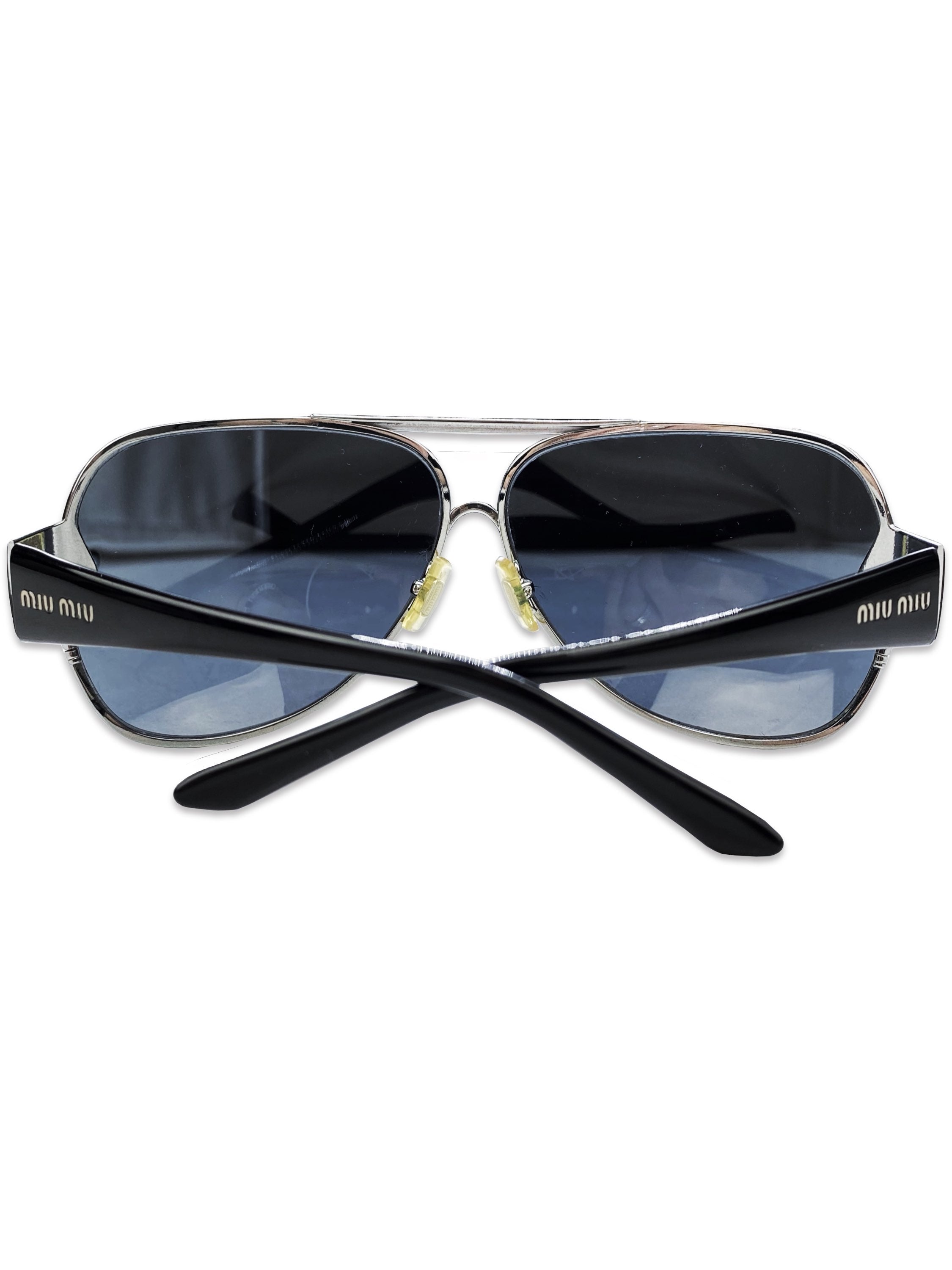 Miu Miu Blue Tint Black Metallic Aviatior Frame Sunglasses