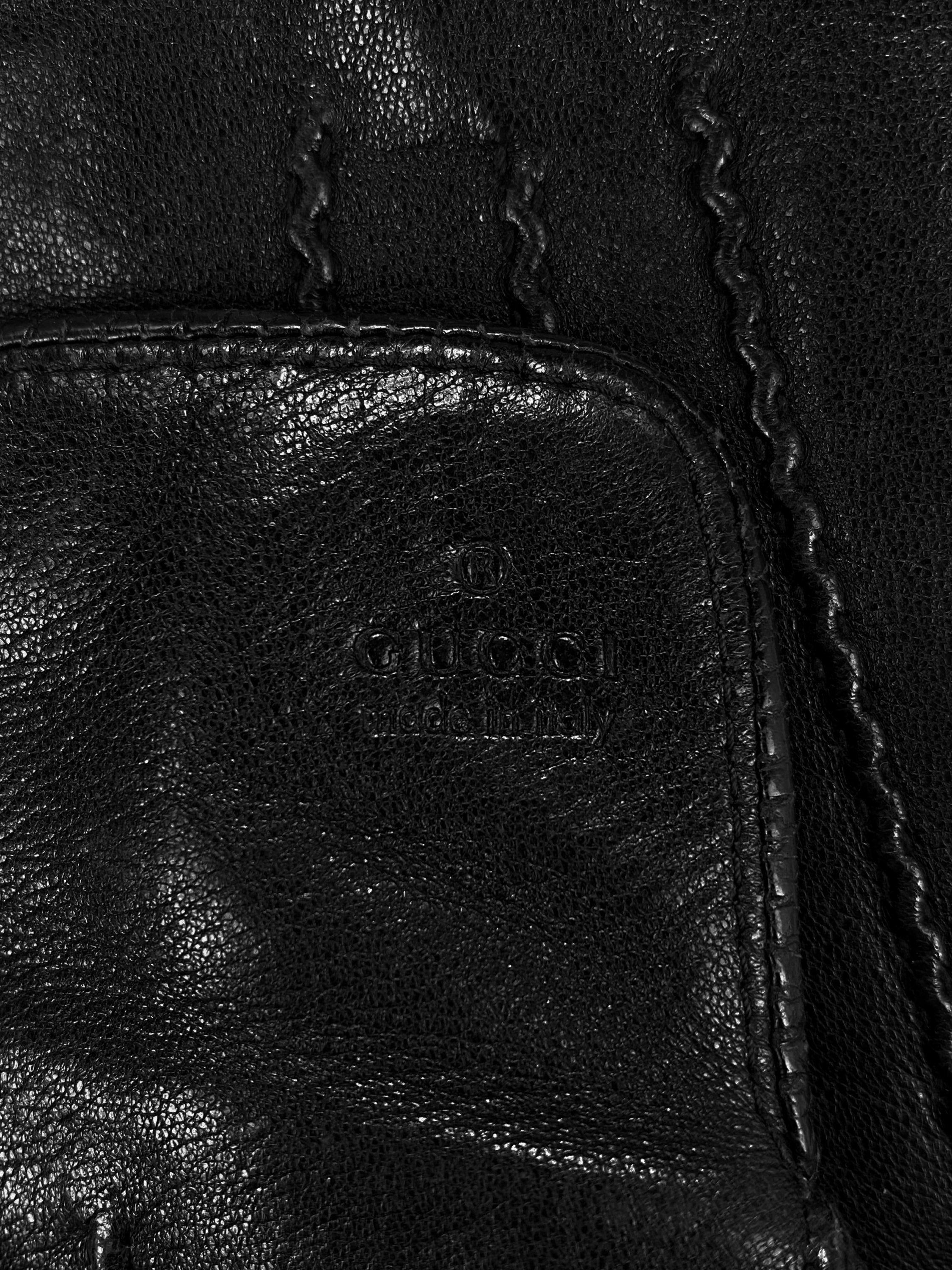 Gucci by Tom Ford Leather Embossed Black Gloves