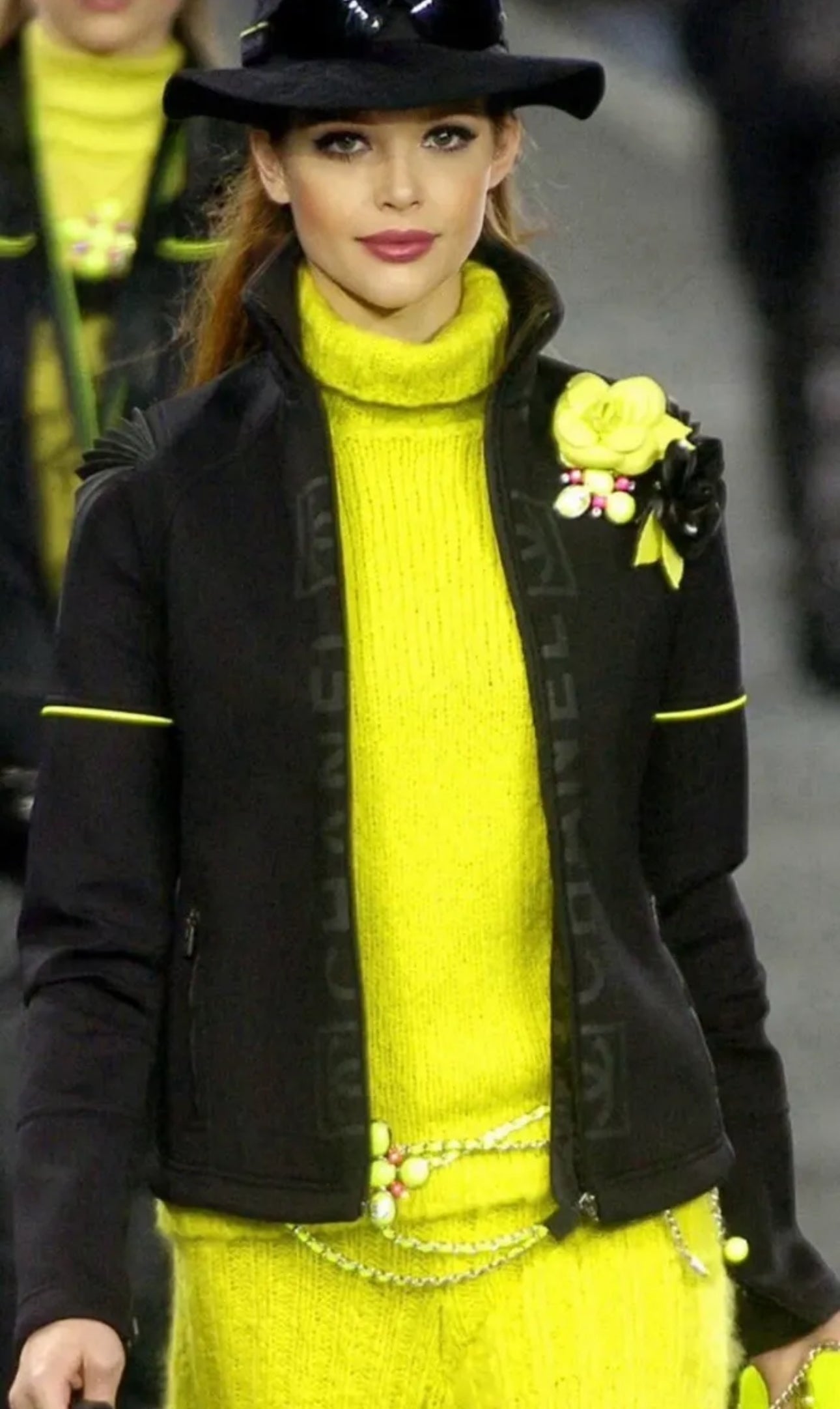 2004 Chanel Sport ‘Ski’ Black Logo Neon Full-zip Jacket