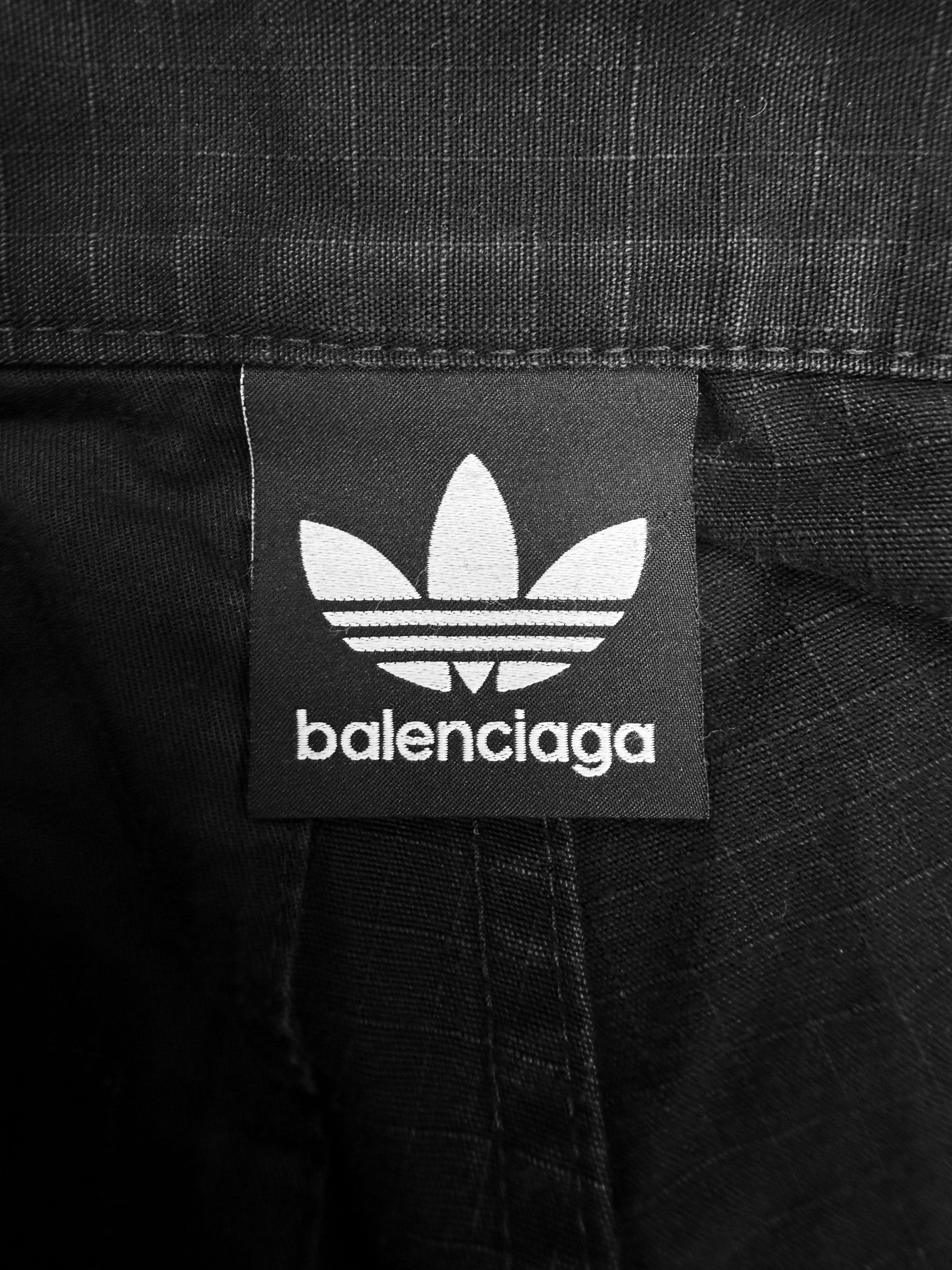 SS23 Balenciaga x Adidas Triple Stipe Black 3/4 Length Ripstop Shorts
