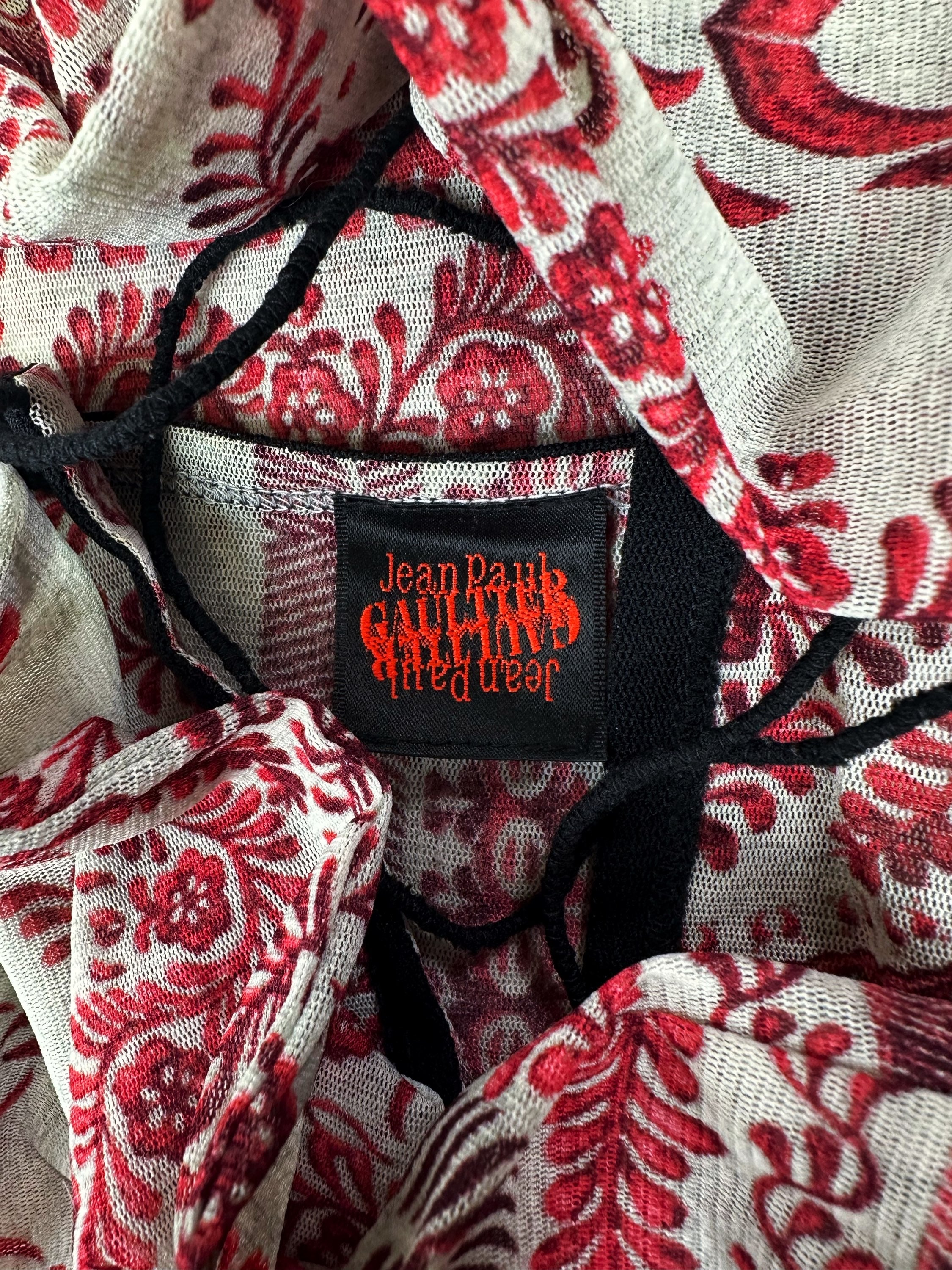 90s Jean Paul Gaultier Tribal Pattern Mesh Long Sleeve Shirt