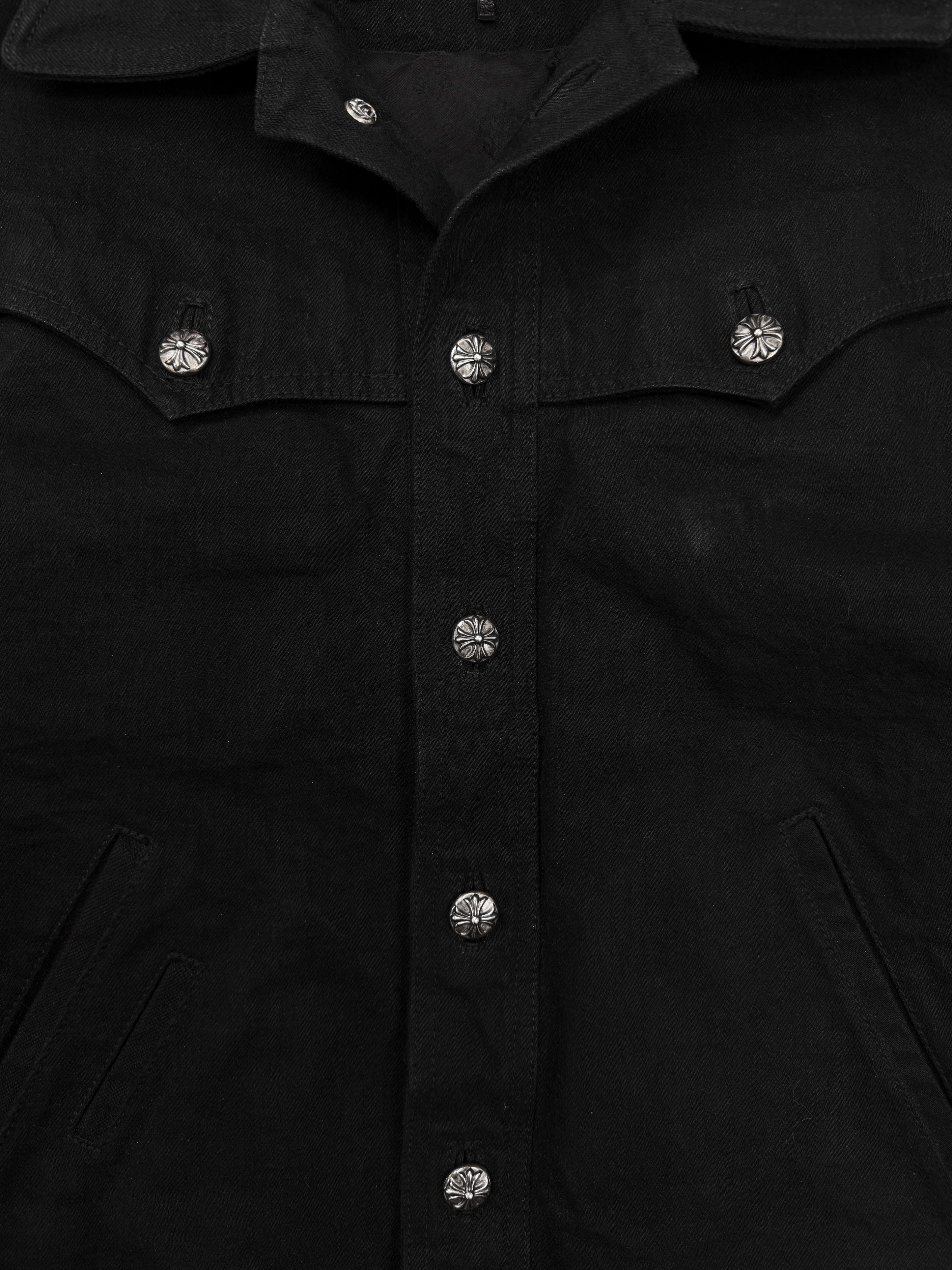 Chrome Hearts Red Fleur Sleeve Patch Black Denim Trucker Jacket