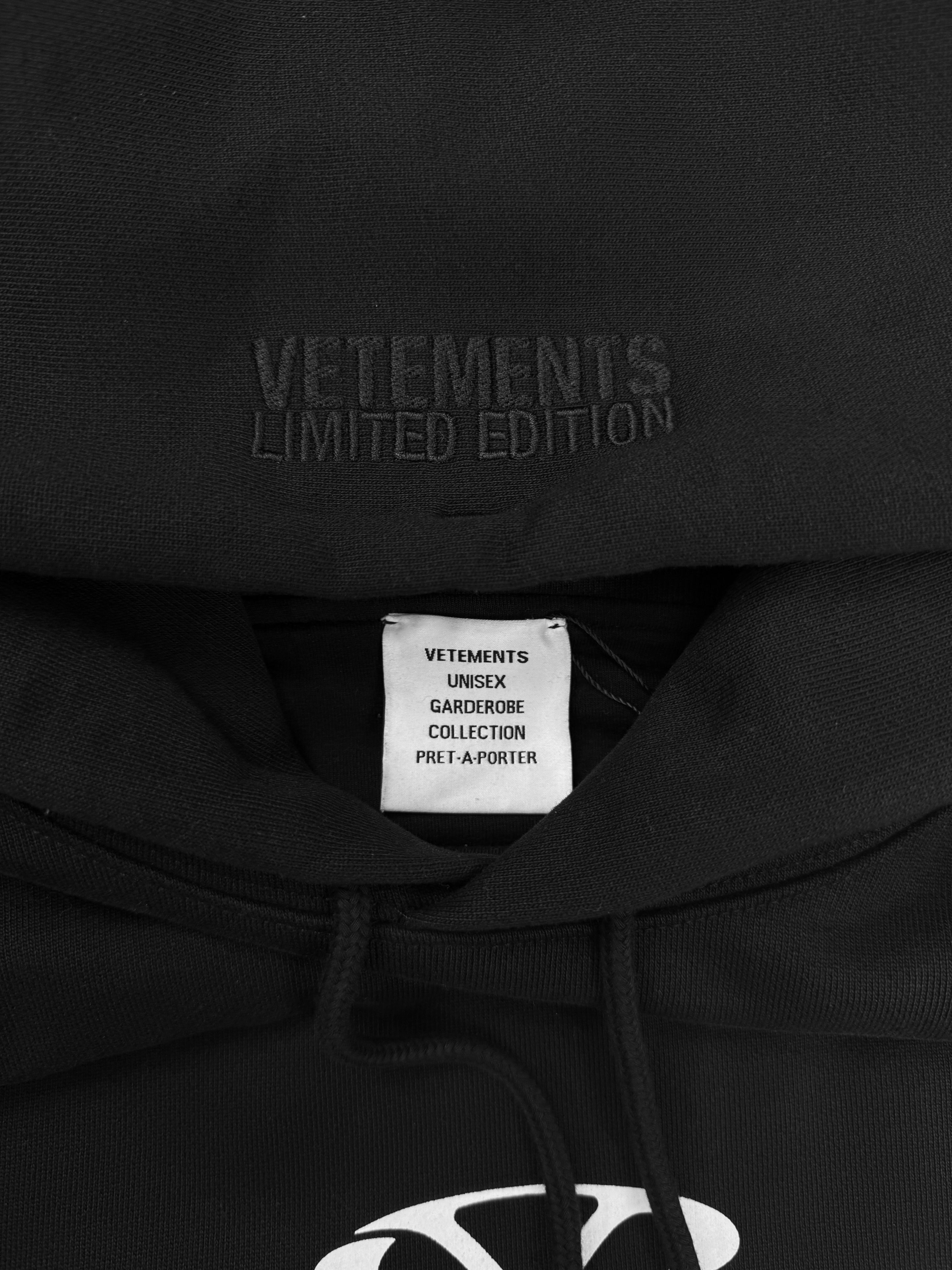 Vetements Limited Edition Chest Logo Hidden Seam Black Hoodie