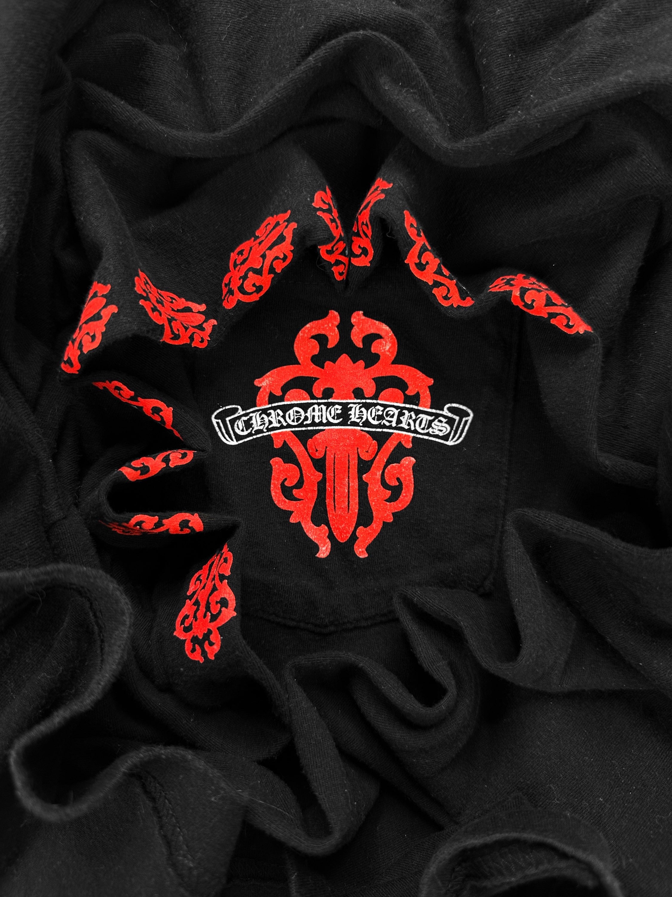 Chrome Hearts Red ‘Dagger’ Motif Cross Spell Out Long Sleeve Shirt