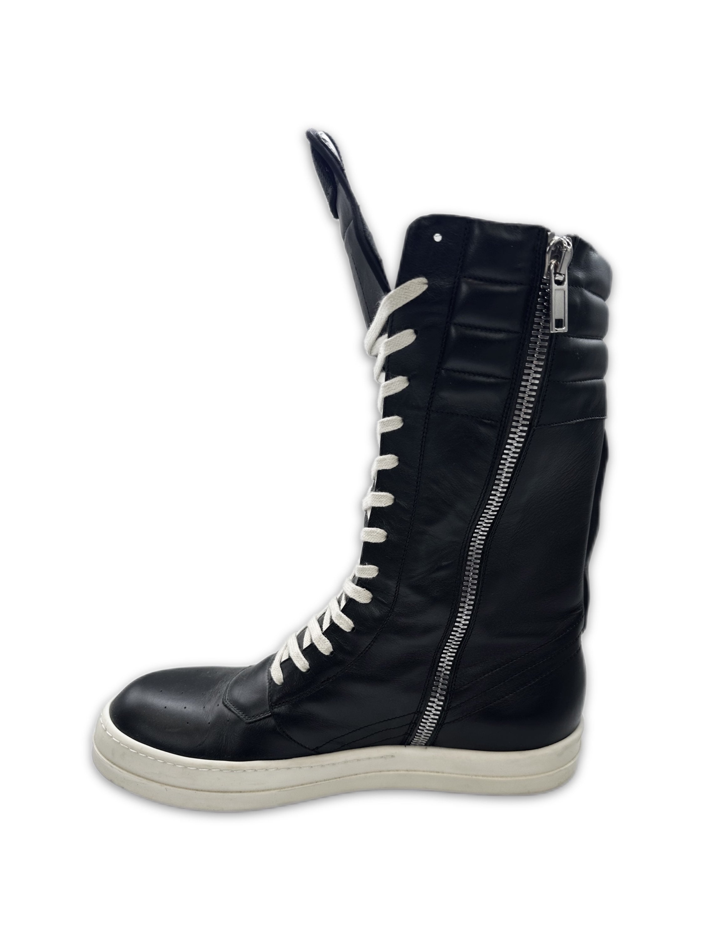 2010s Rick Owens Black Leather ‘Cargobasket’ Hi-top Sneakers