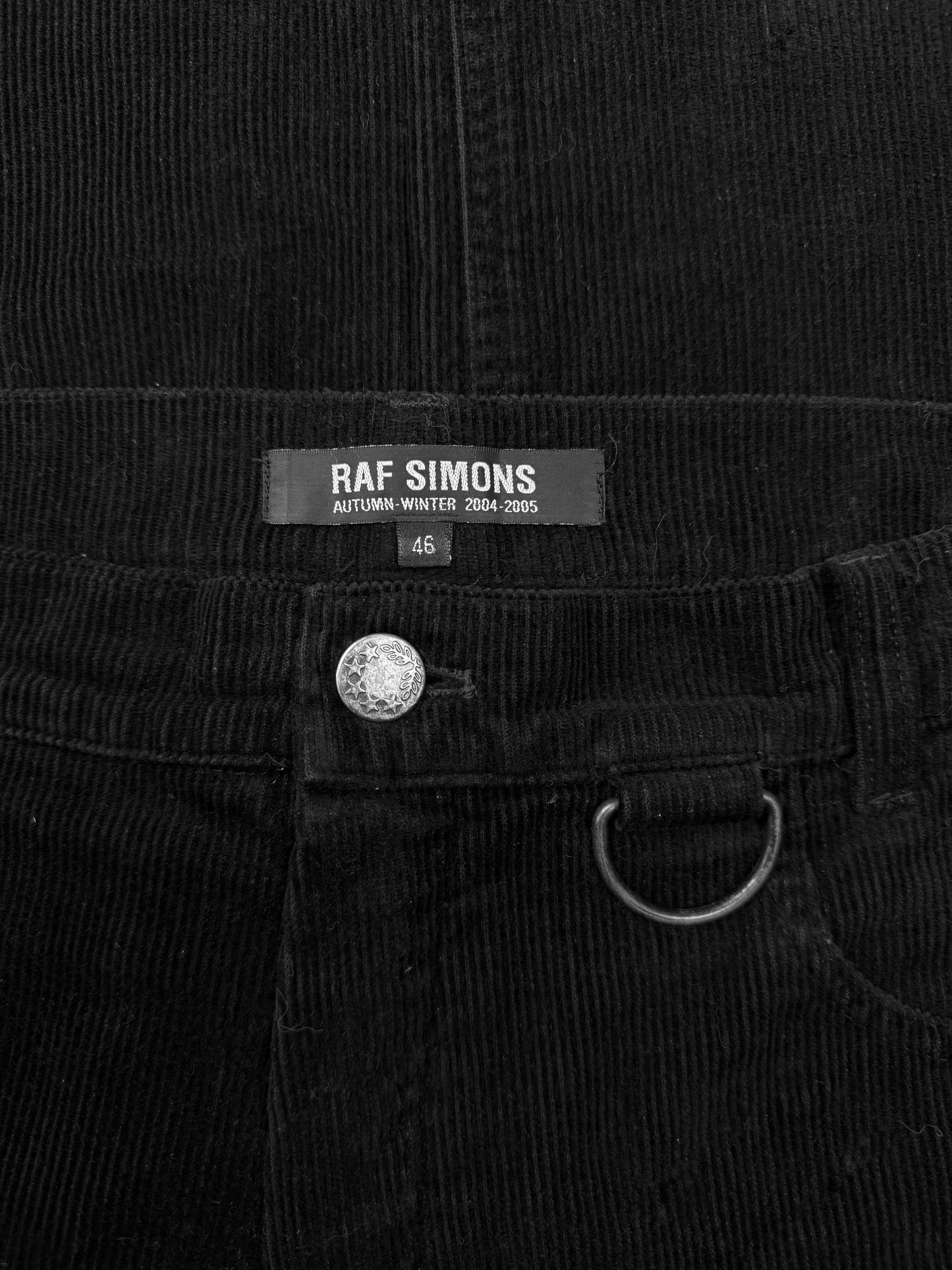 AW04 Raf Simons ‘Waves’ D-Ring Black Corduroy M-A1 Pants