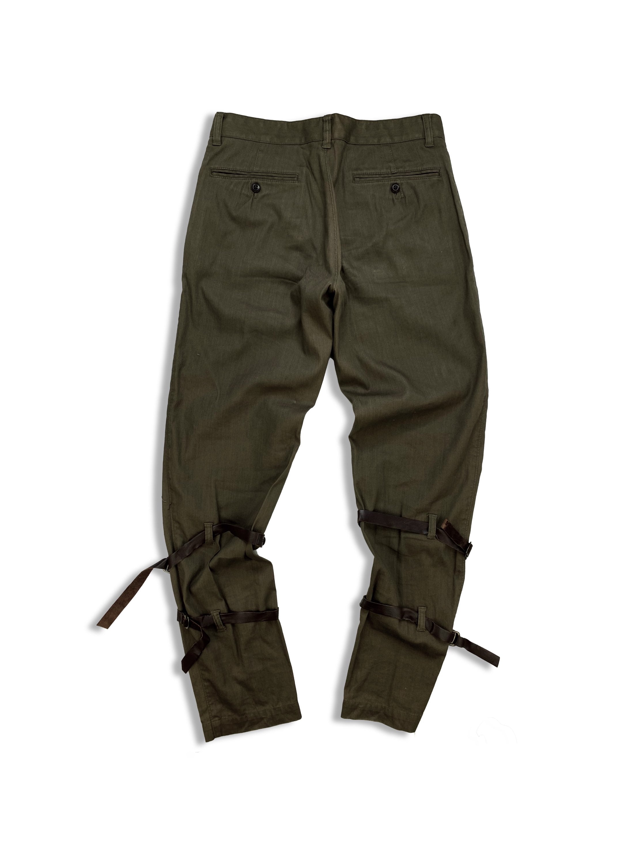 AW04 Helmut Lang Leather Strap Olive Green Bondage Pants