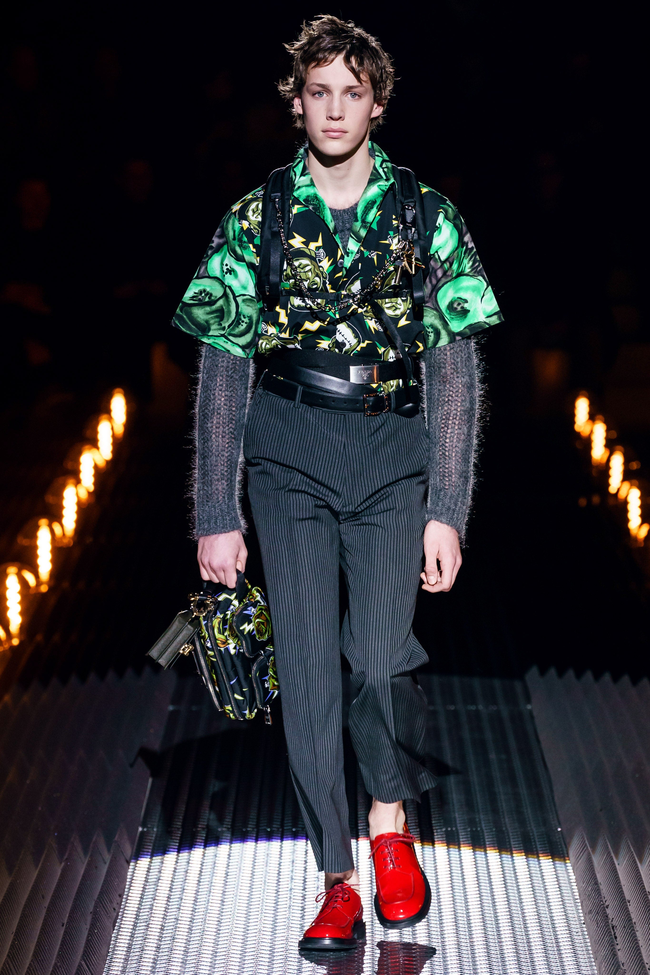 FW19 Prada “Frankenstein” Full Print Camp Collar Button Up