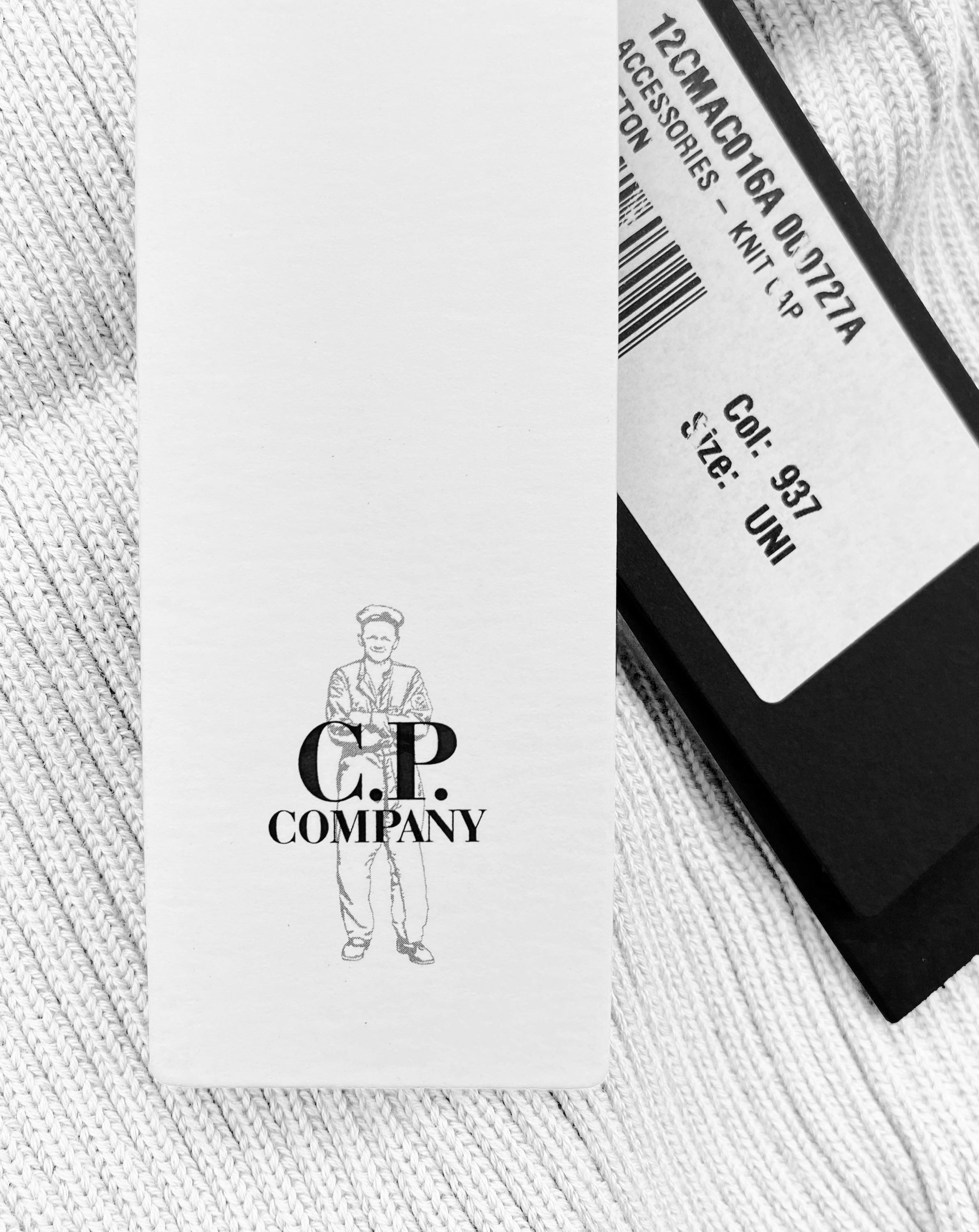 C.P. Company White Merino Wool Knit Goggle Beanie