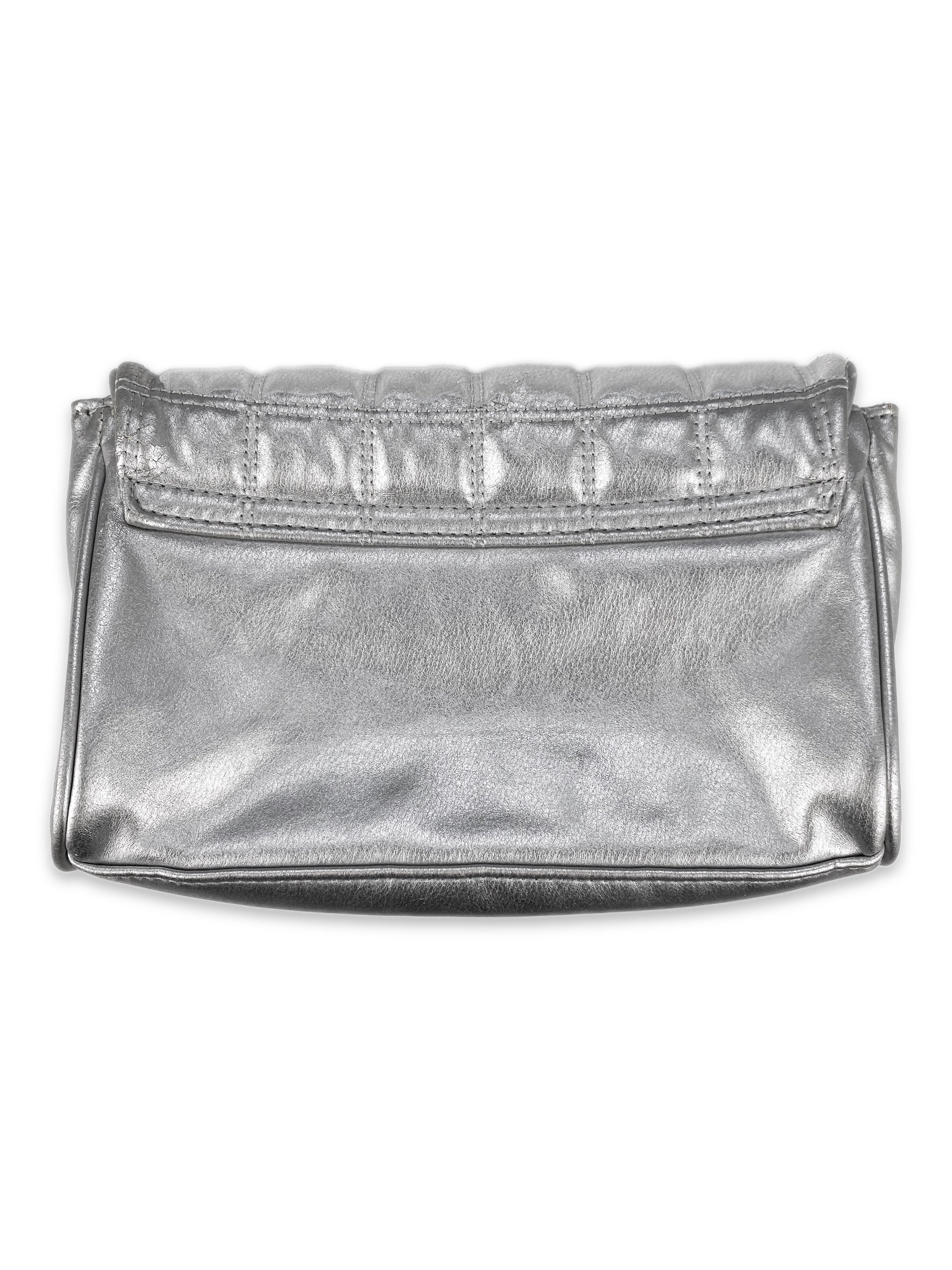 00s Givenchy Quilted Logo Metallic Silver Clutch Bag