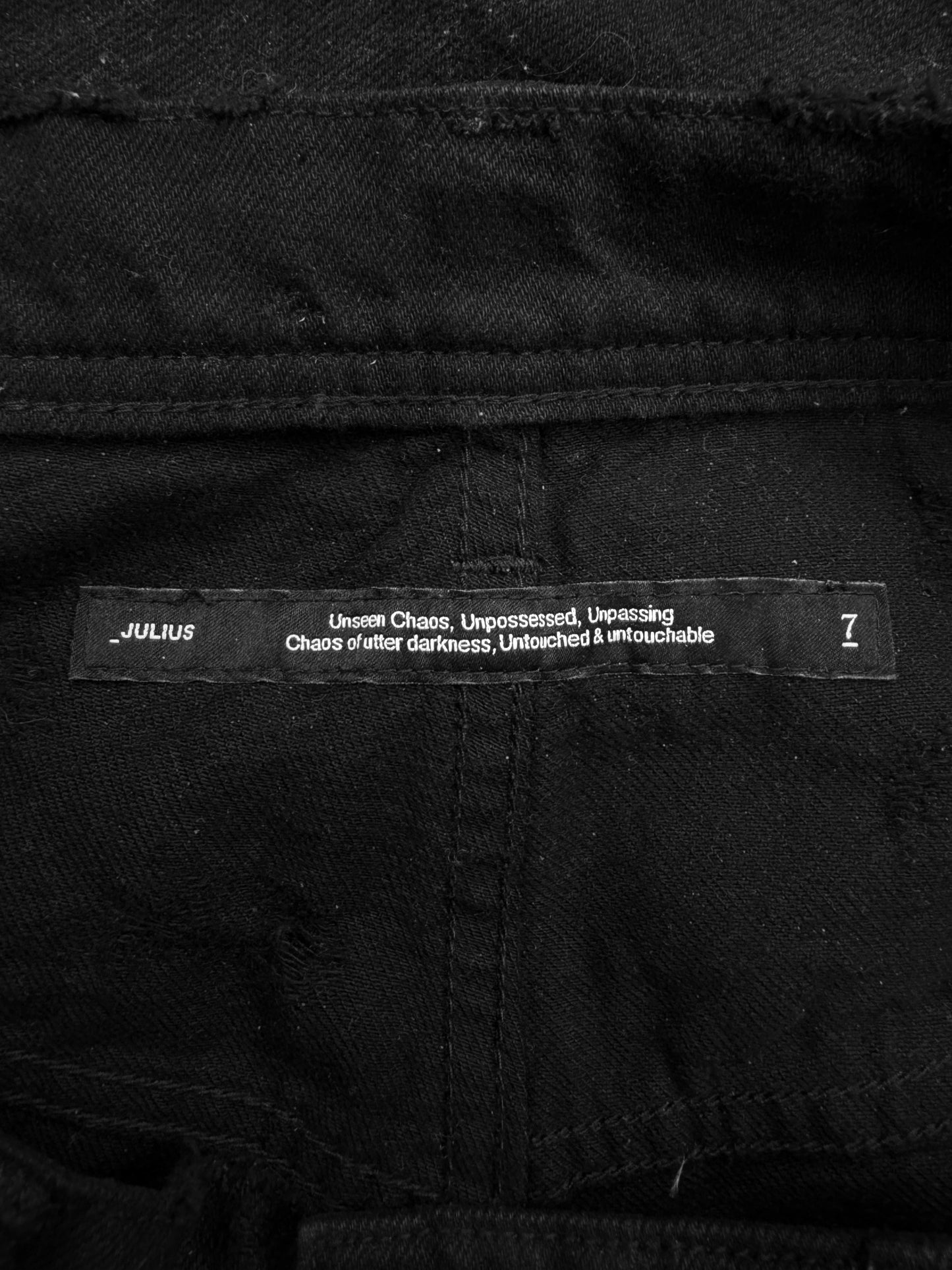 AW24 Julius ‘Rift’ Black Waxed Wide Leg Distressed Black Denim