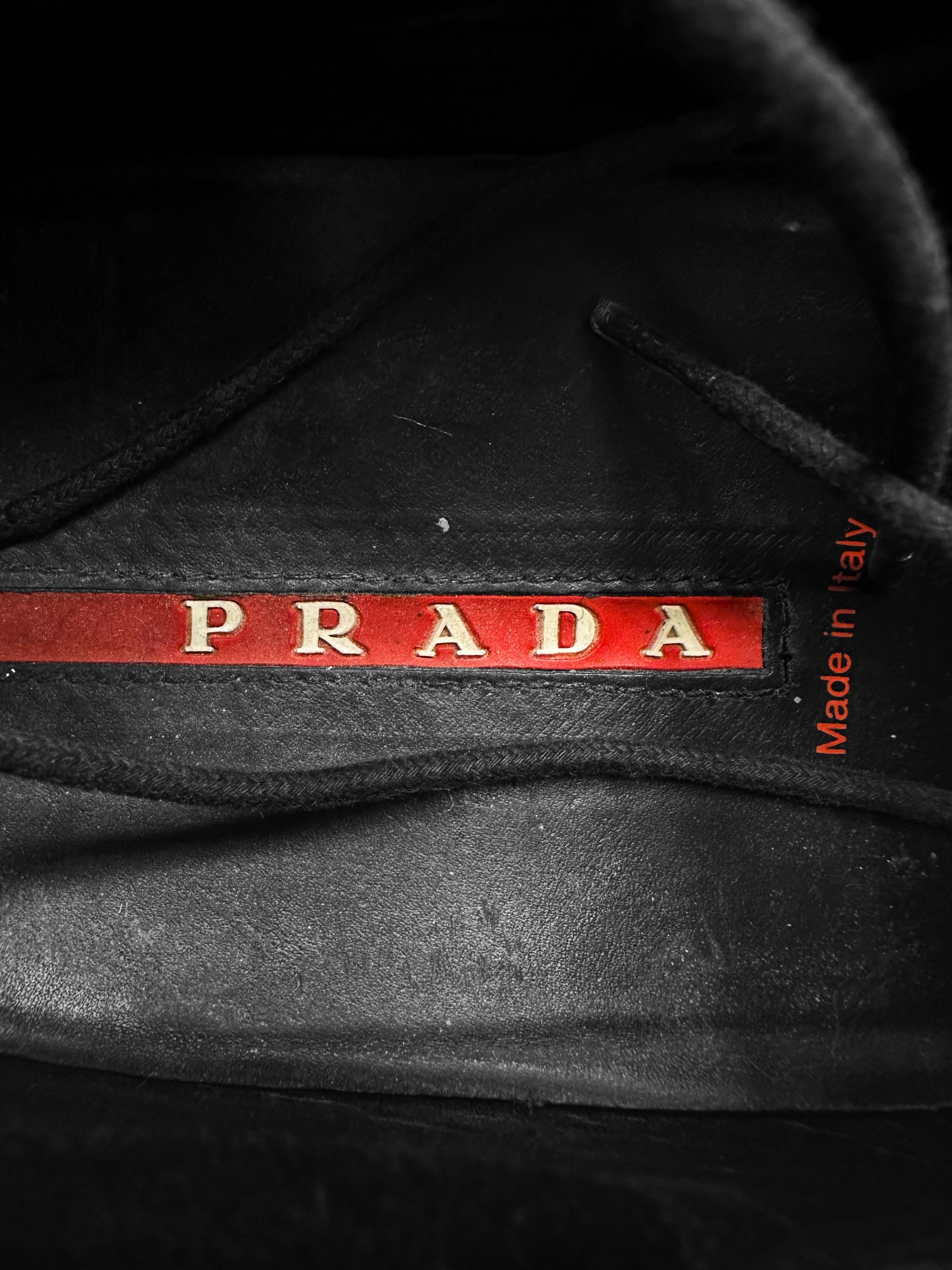 00s Prada Linea Rossa Black Leather Embossed Oxford Loafers