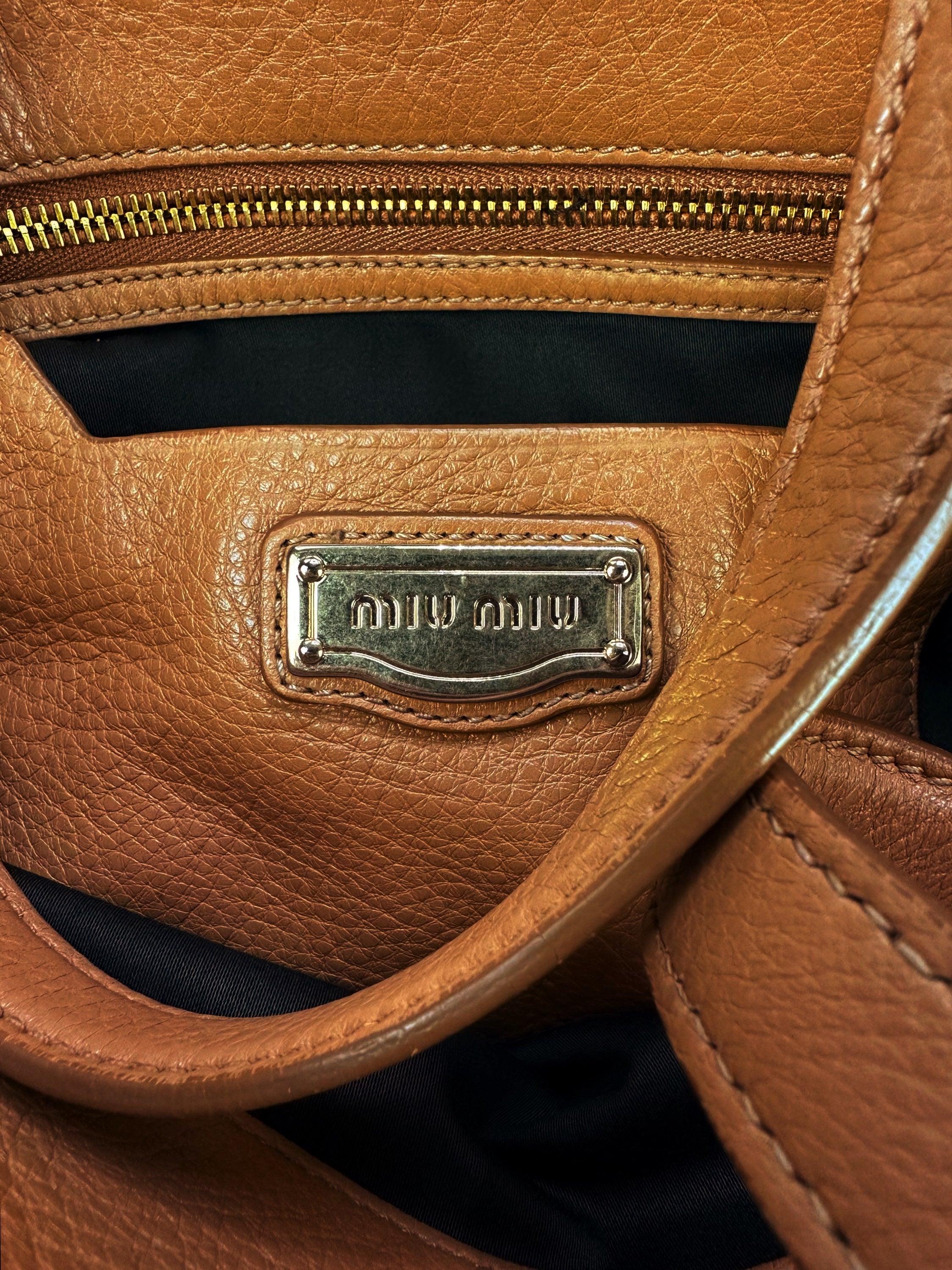 Miu Miu Caramel Leather Zippered Handbag