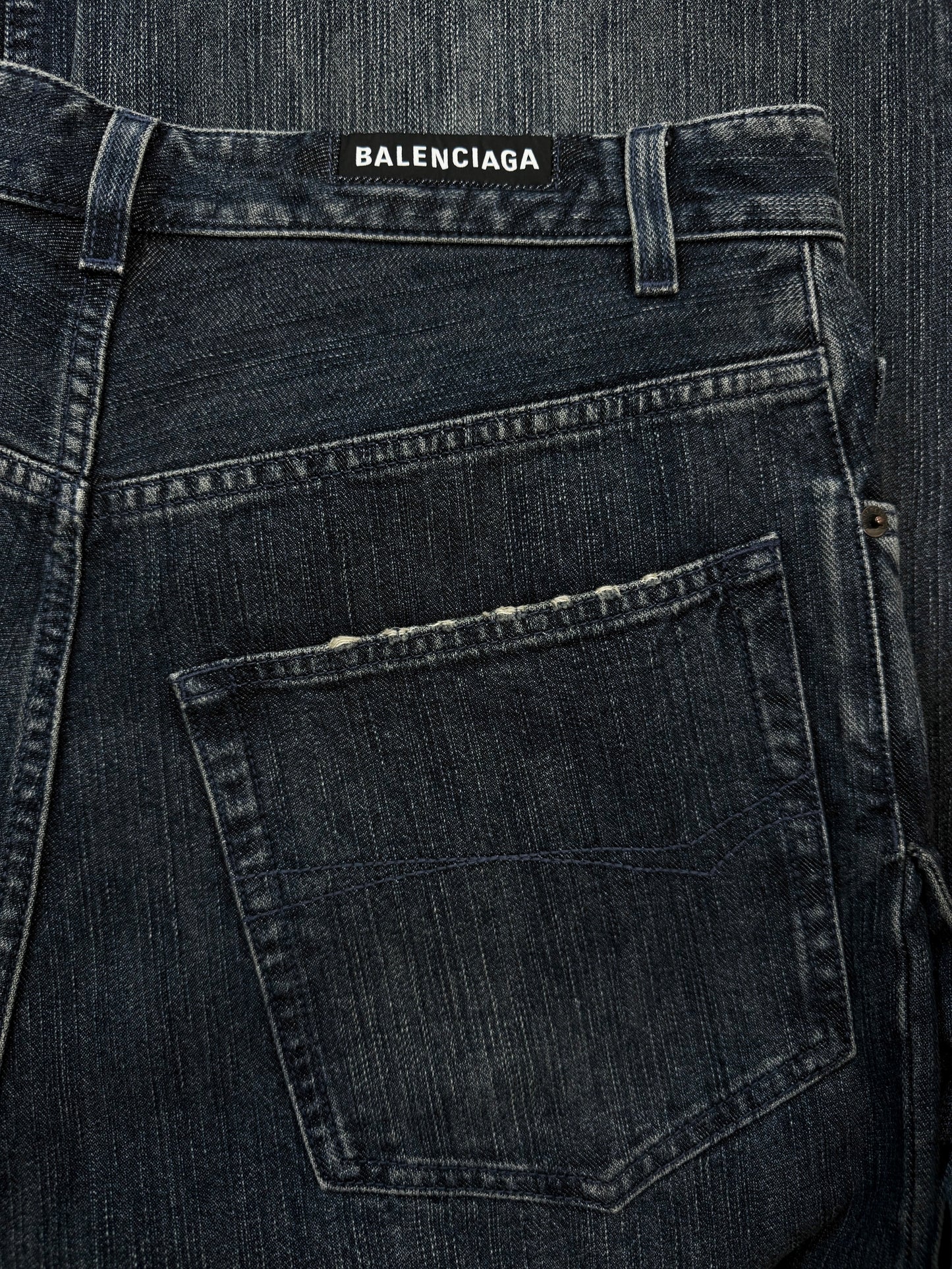 AW23 Balenciaga Double Layered Washed Blue Wide Cut Denim
