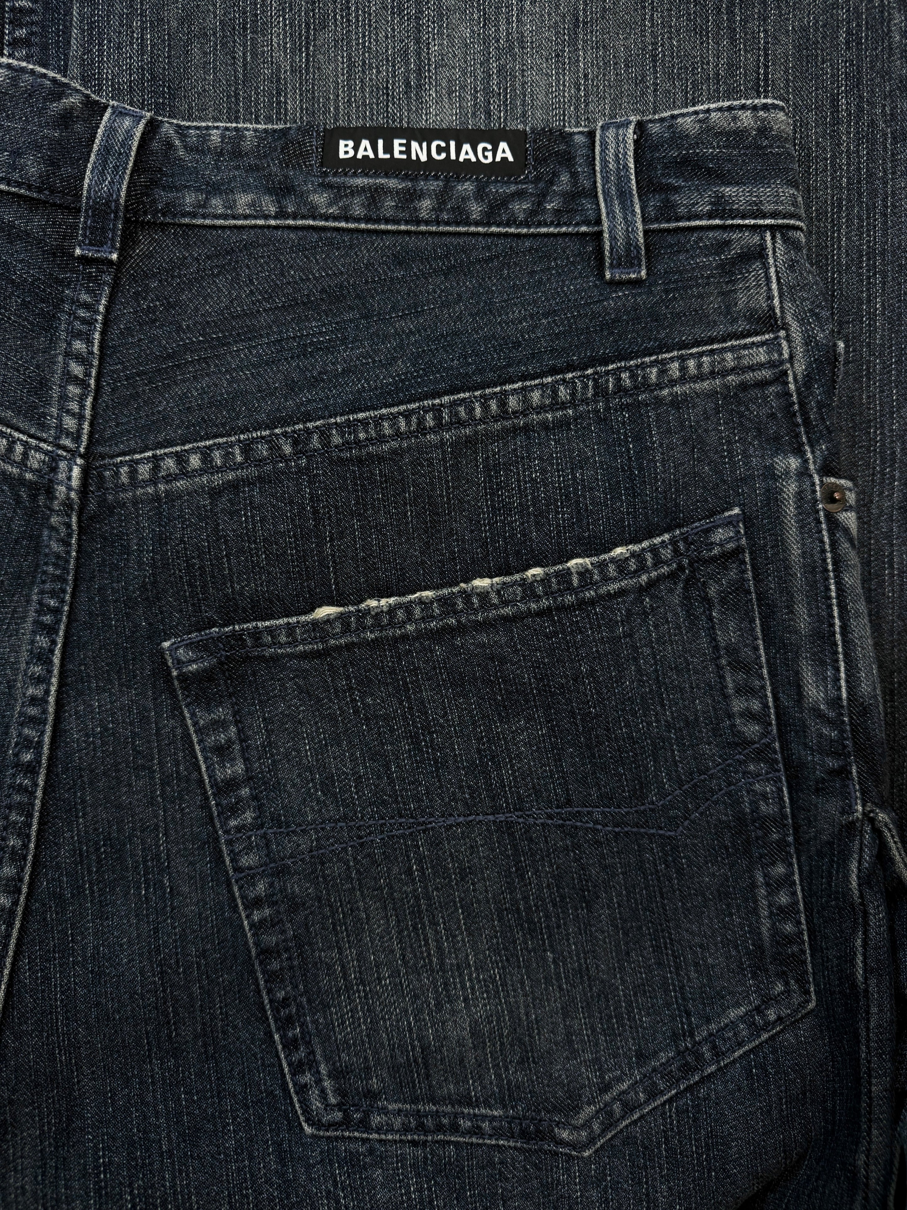 AW23 Balenciaga Double Layered Washed Blue Wide Cut Denim