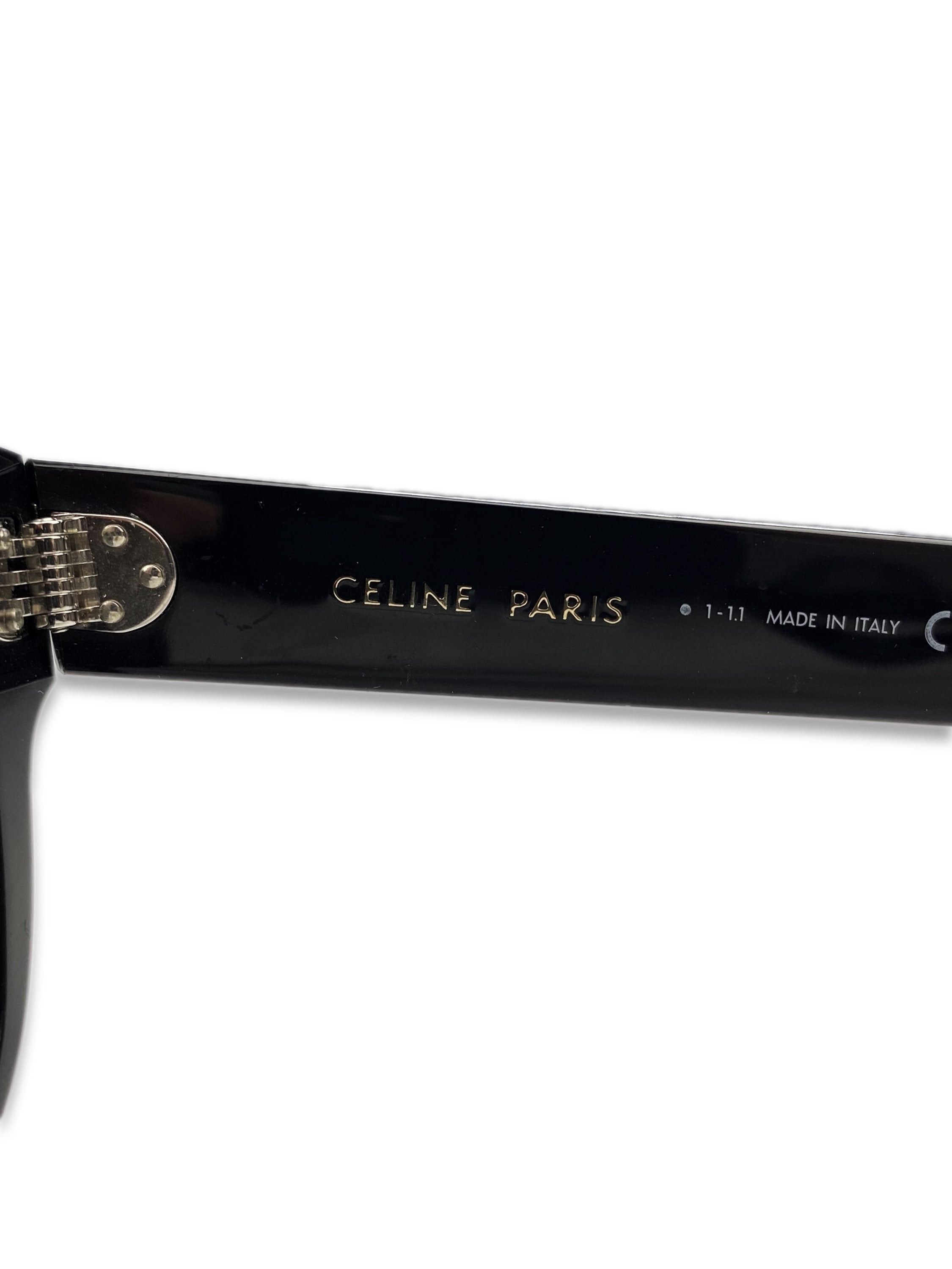 Celine Paris Black Glossy Metallic Dark Tint Wayfarer Sunglasses