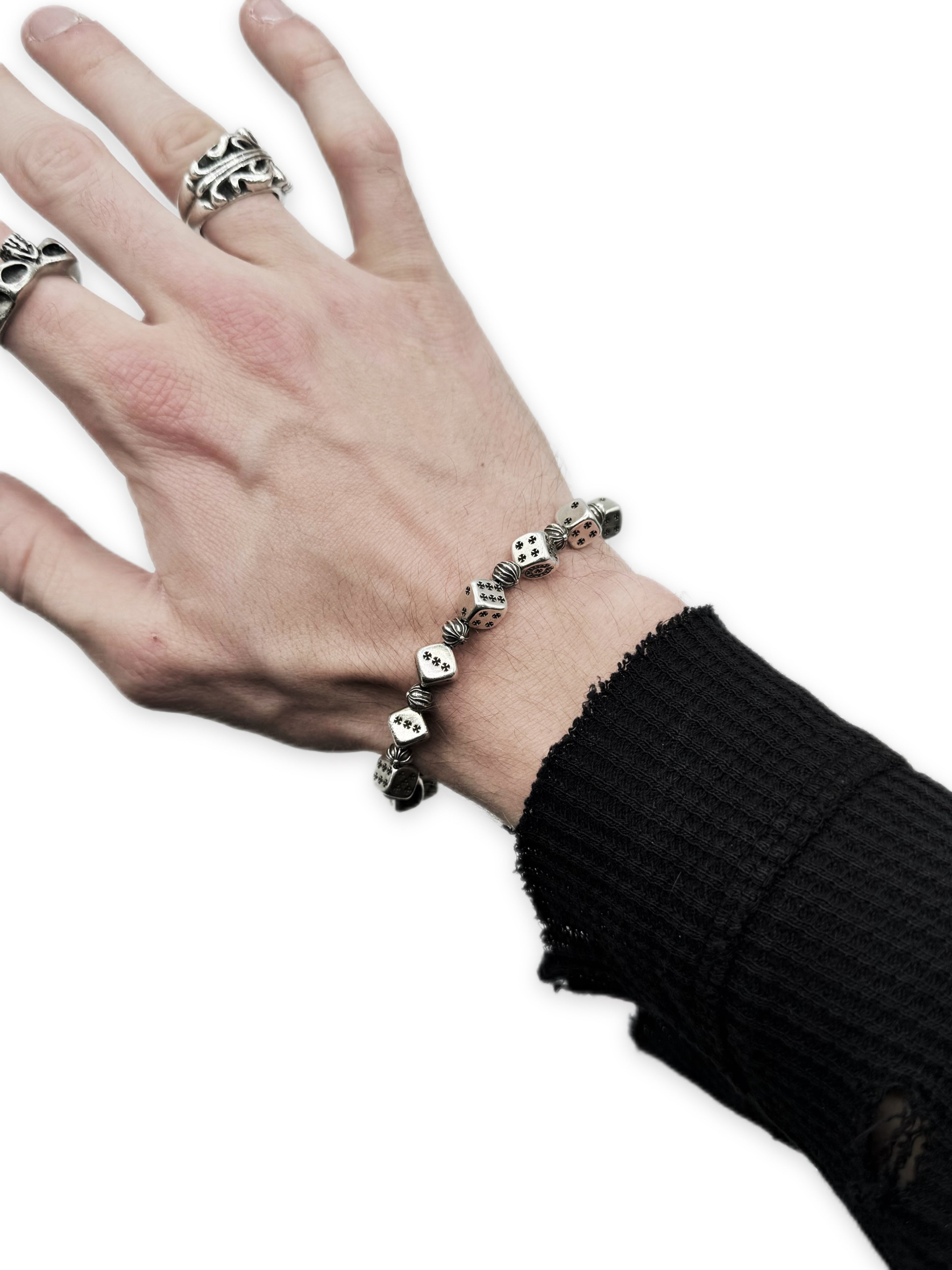 Chrome Hearts Dice Cross Ball 13 Link .925 Silver Bracelet