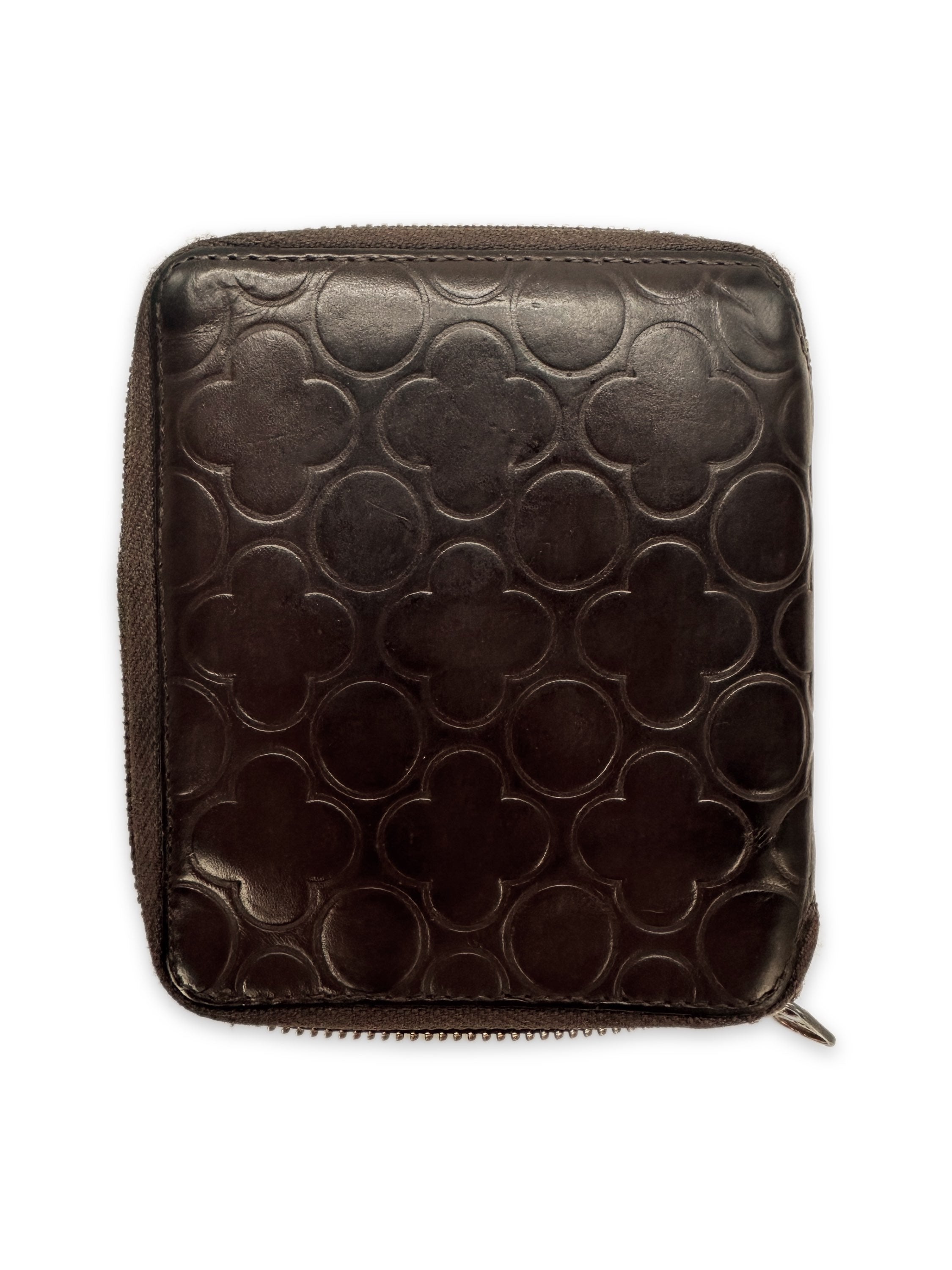 00s Comme des Garçons Brown Leather Embossed Bifold Wallet