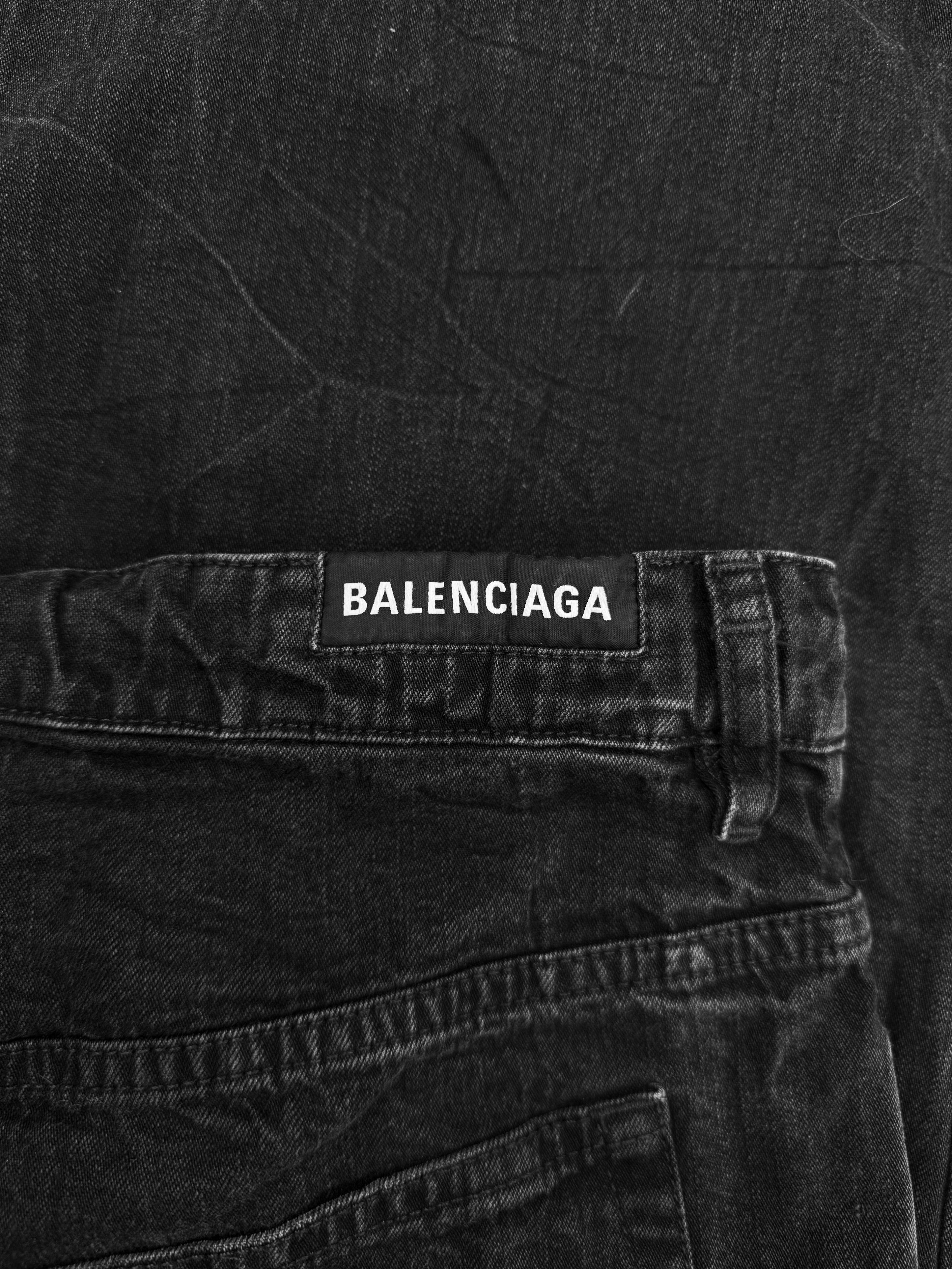 AW23 Balenciaga Drawstring Wide Leg Washed Black Denim