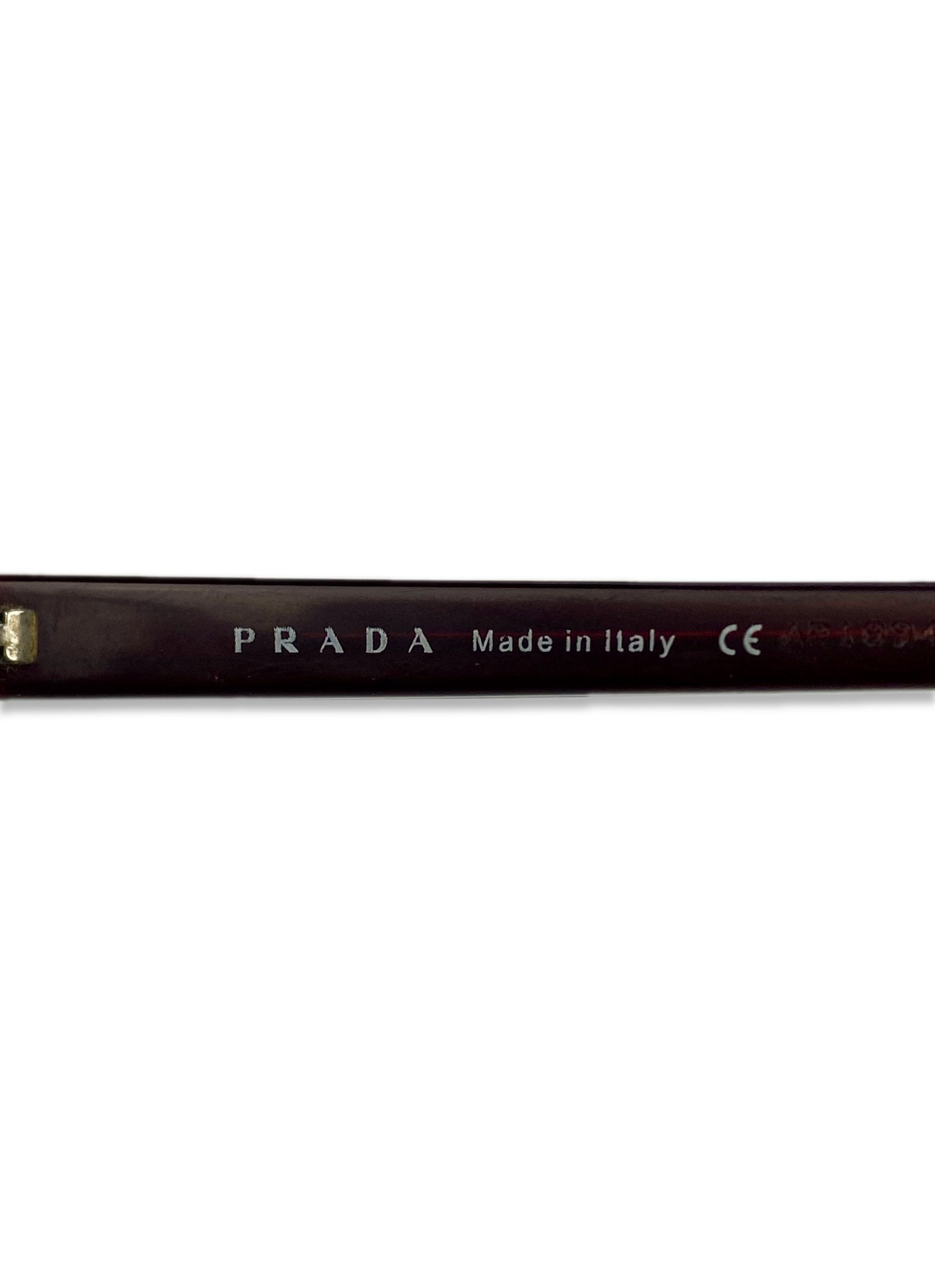 Prada Blood Red Metallic Boxy Frame Glasses