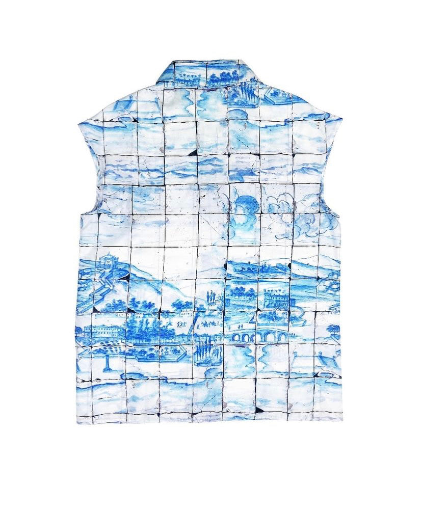 SS13 Prada Village Full Print Silk Buttoned Vest