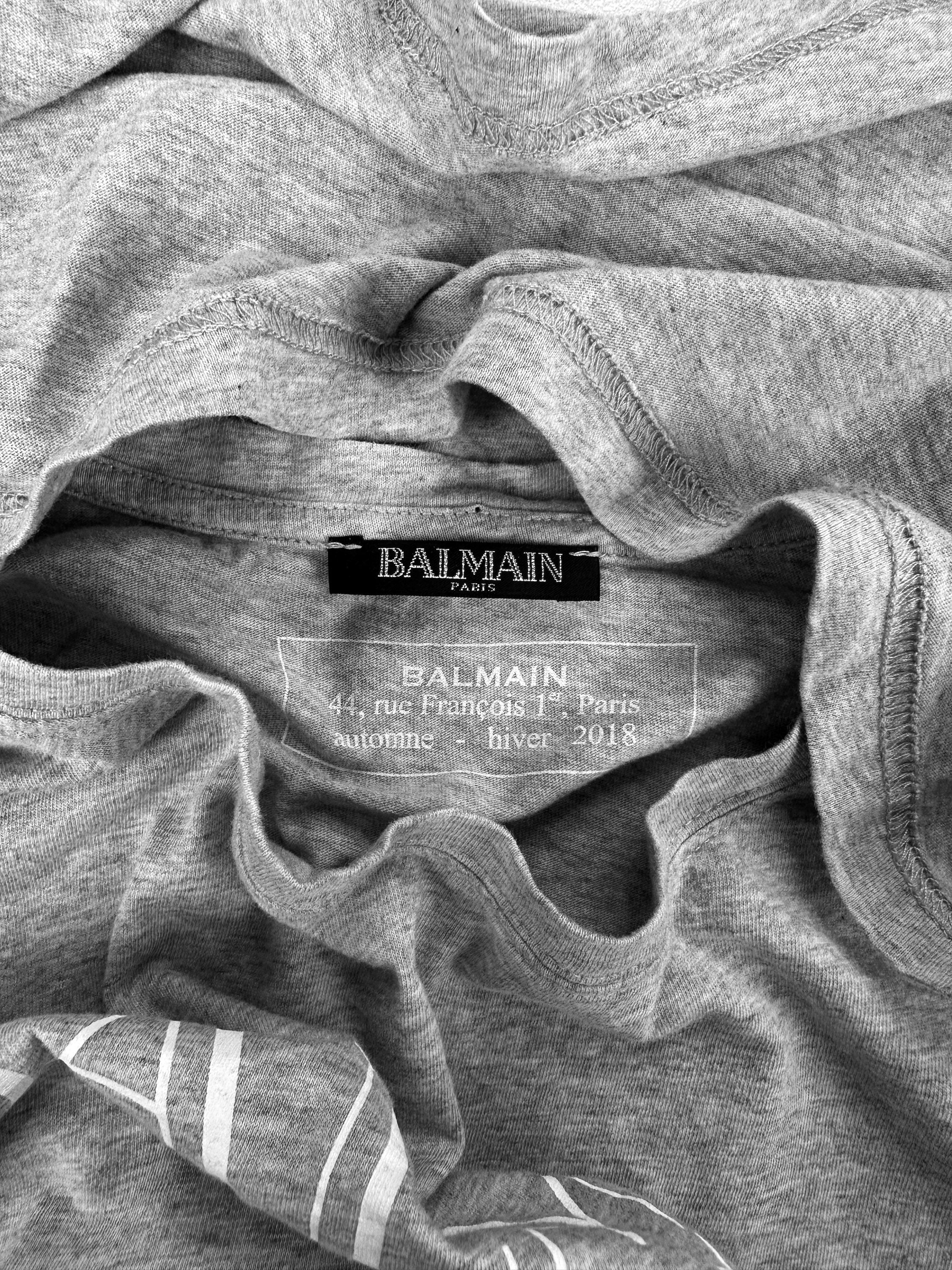 AW18 Balmain Spellout Logo Heather Grey T-Shirt