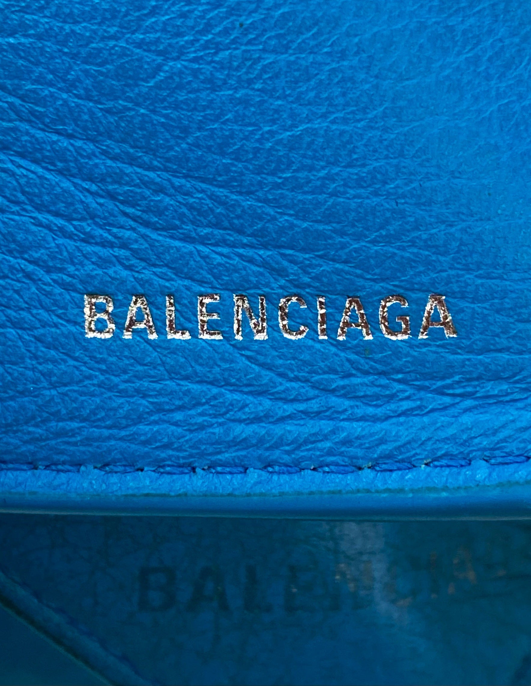 Balenciaga Electric Blue Embossed Logo Trifold Wallet