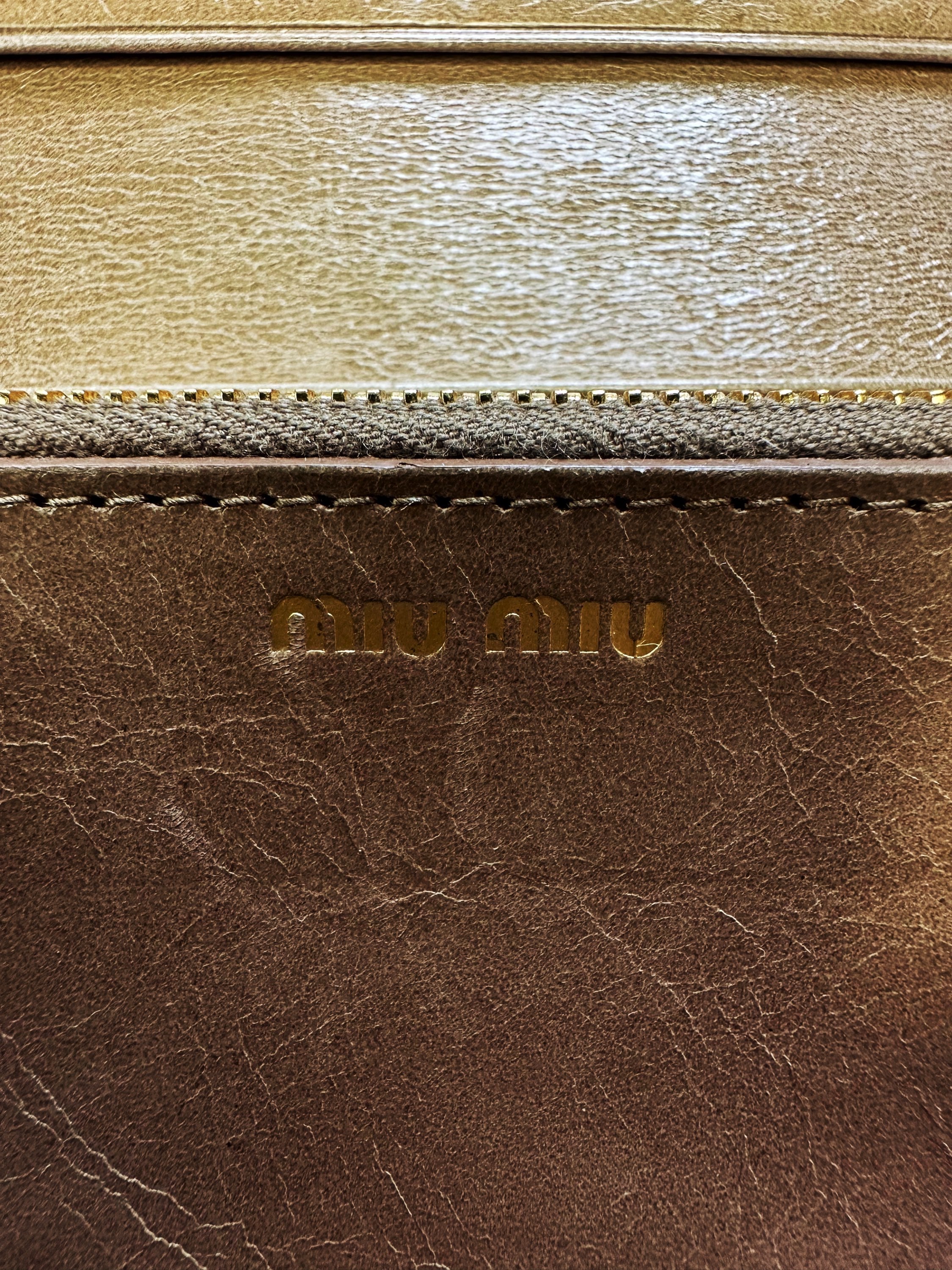 00s Miu Miu ‘Ribbon’ Tan Leather Bifold Long Wallet