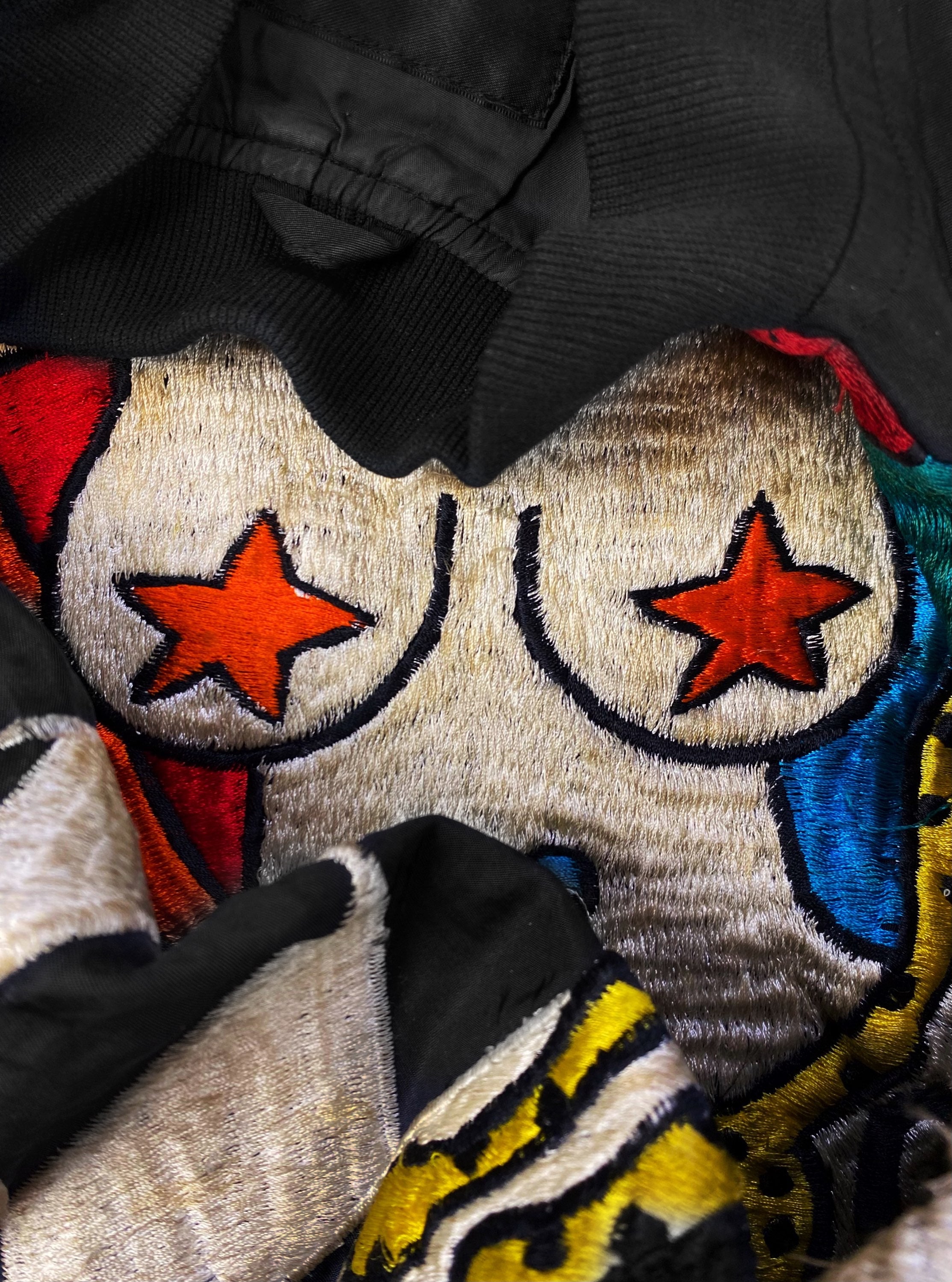 90s Hysteric Glamour ‘Show Girl’ Nude Embroidered Bomber Jacket