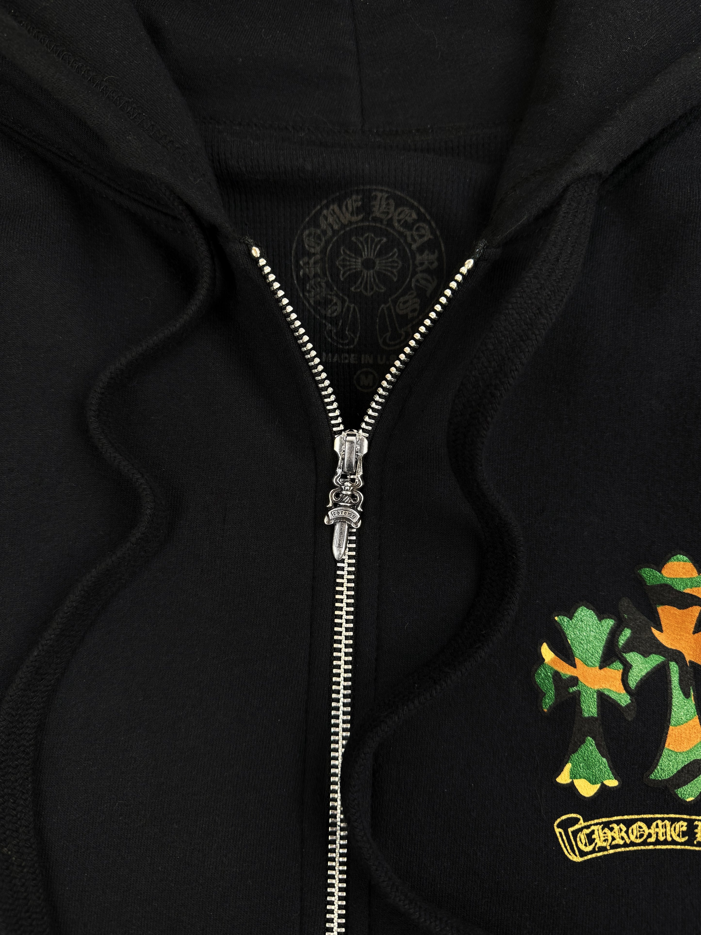 Chrome Hearts Green Camo Horseshoe Thermal Lined Dagger Zip Up Hoodie