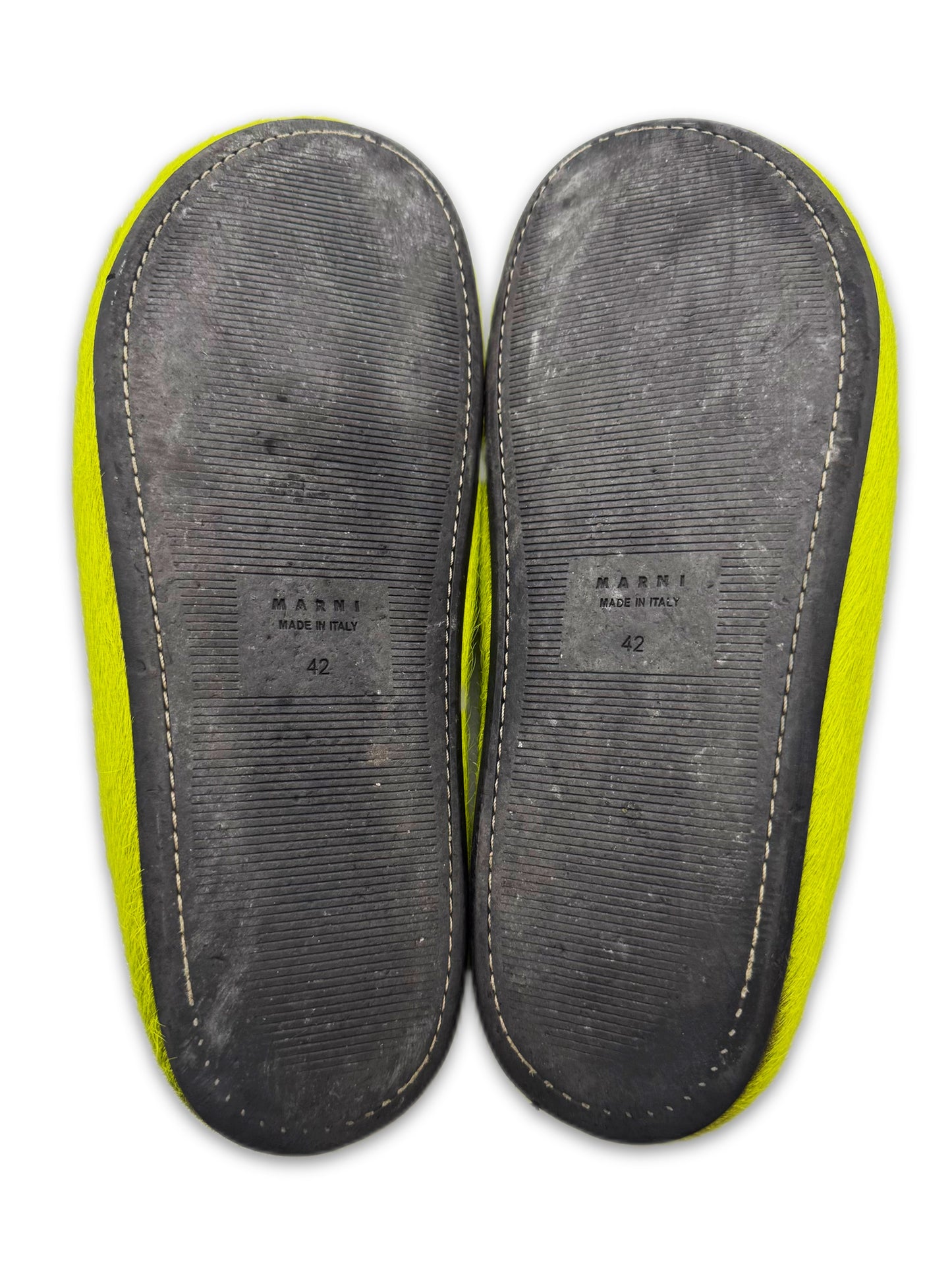 AW21 Marni Fussbet ‘Grinch’ Neon Mohair Leather Mules
