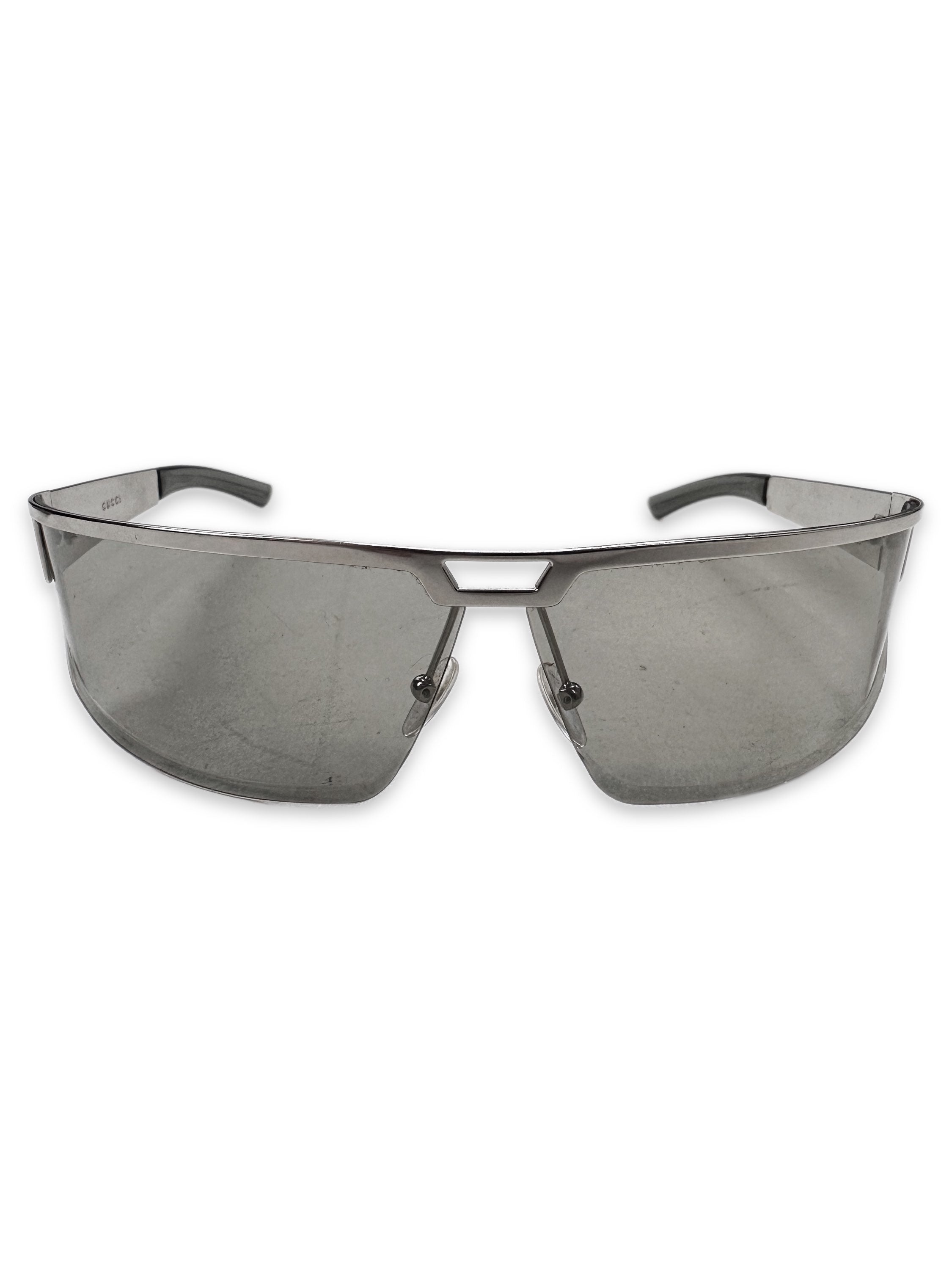 00s Gucci Silver Frame Rimless Logo Sunglasses