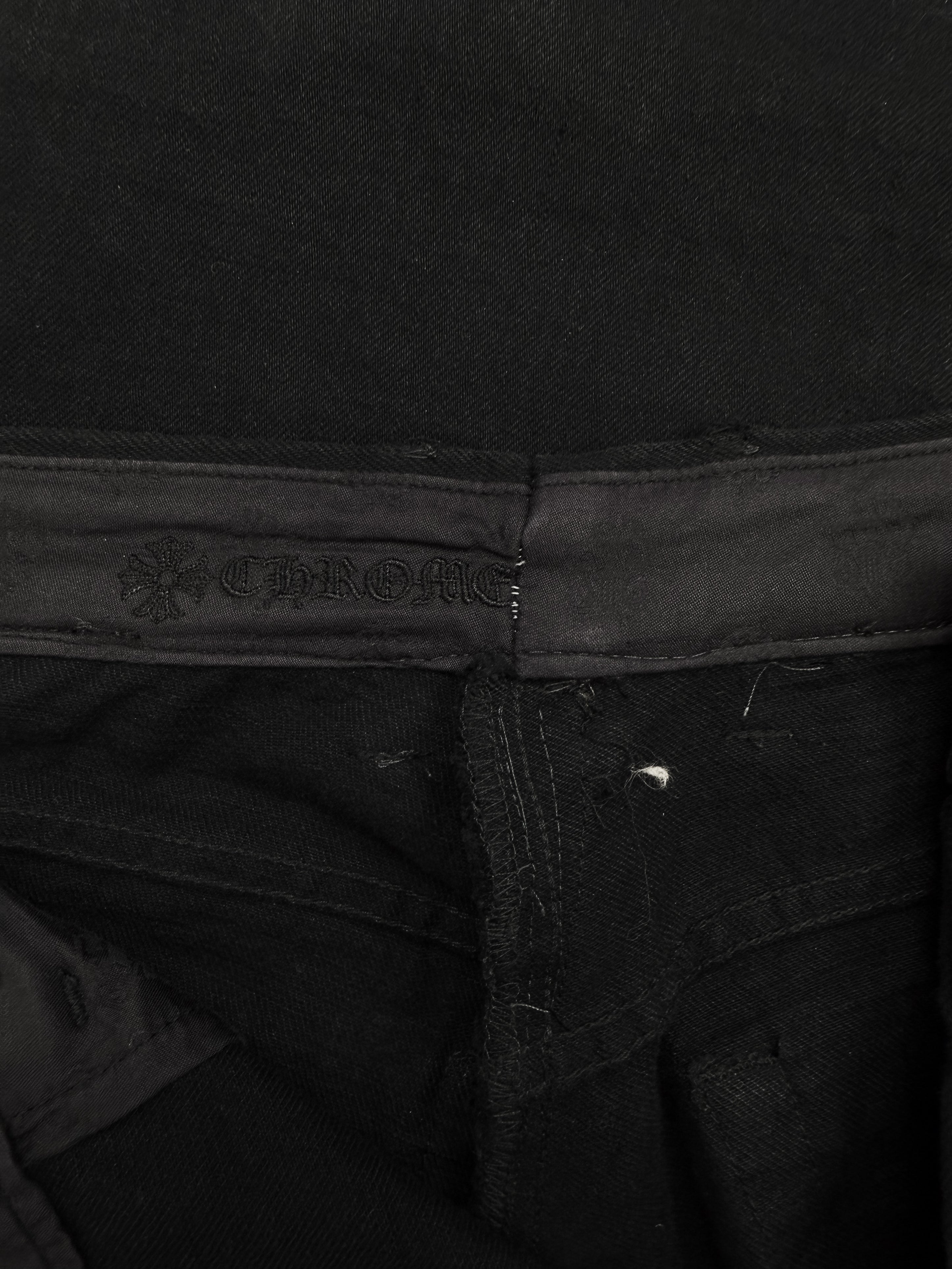 Chrome Hearts Checkered Pink Cross Patch Fleur Knee Denim