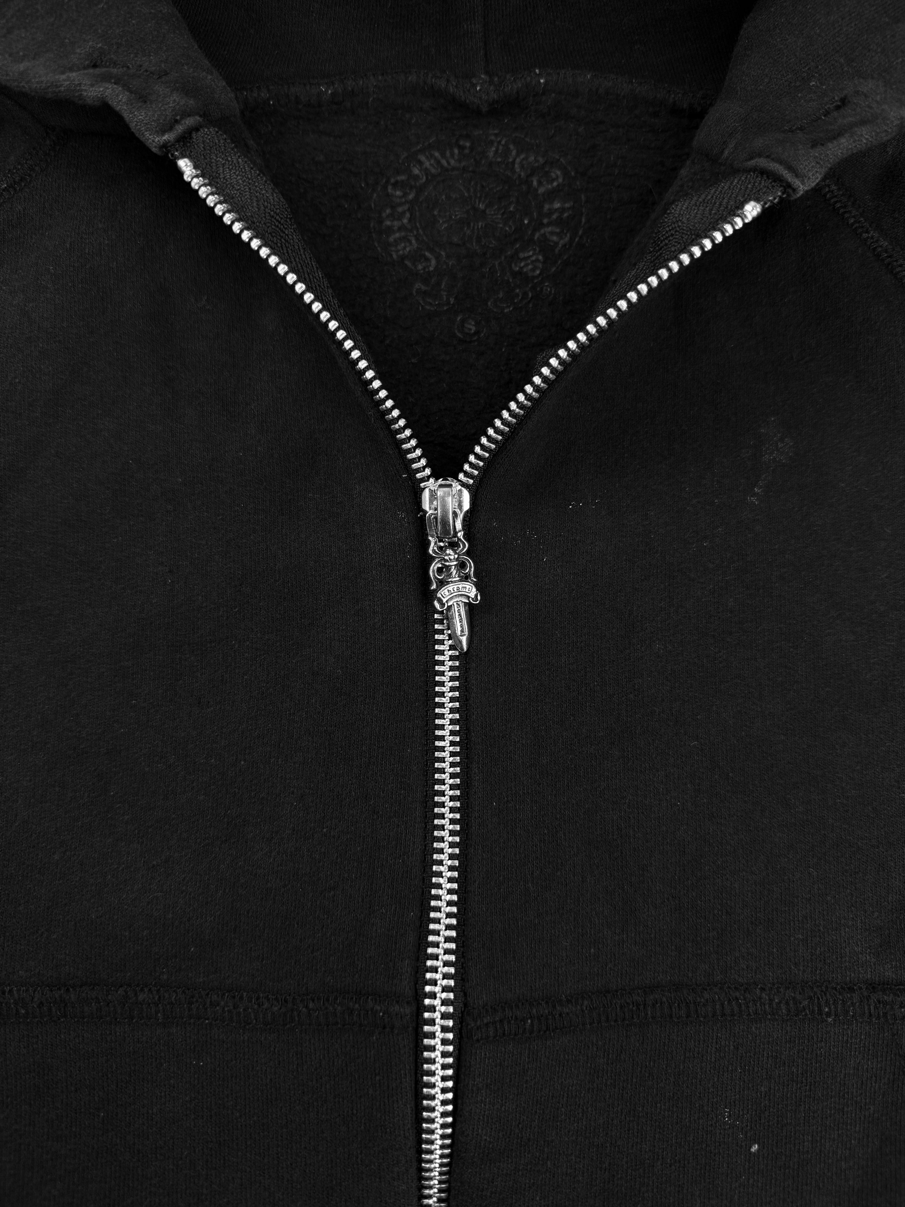 Chrome Hearts Cross Leather Patch Dagger Zip Up Faded Hoodie
